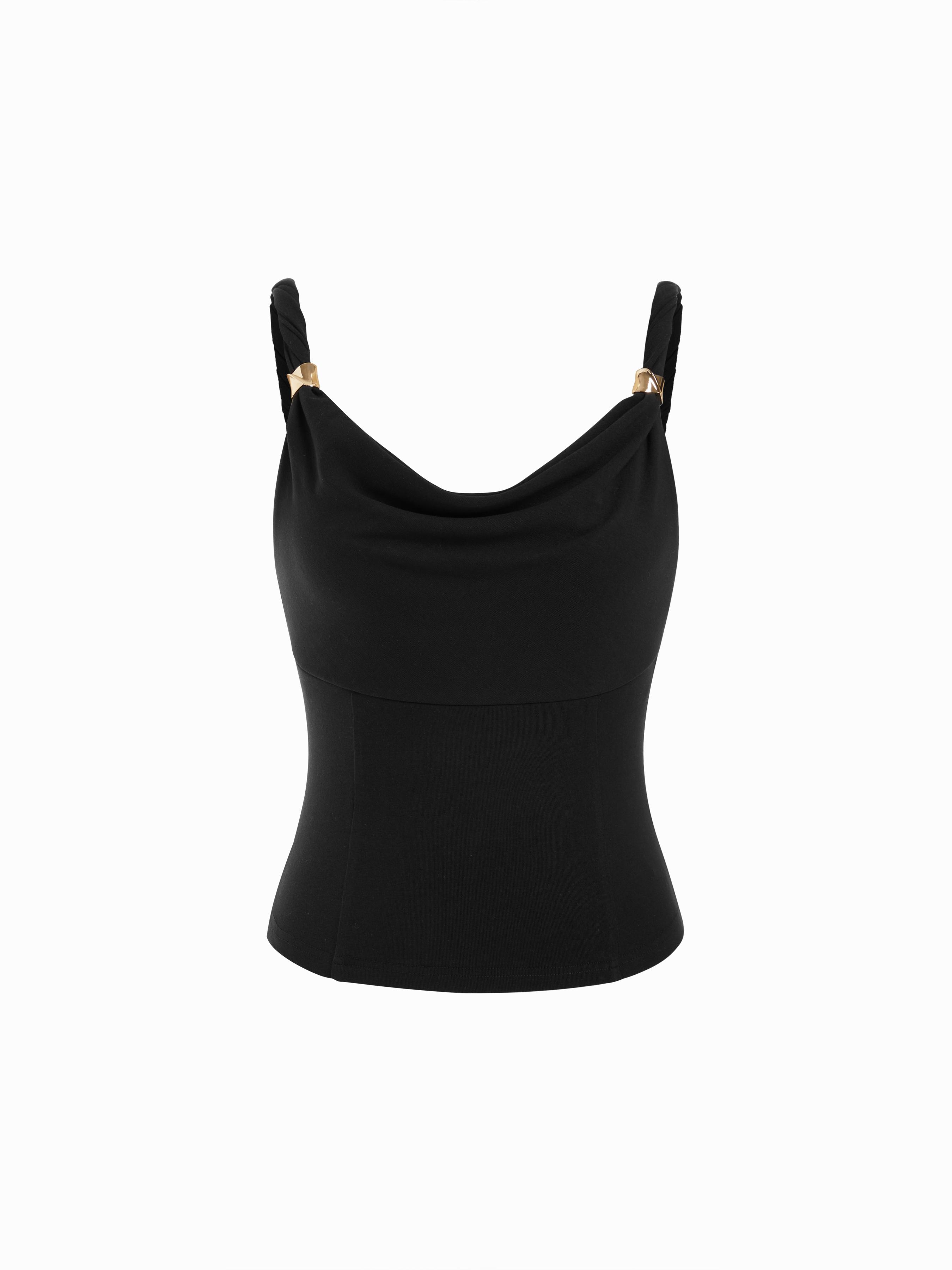 Viscose Cowl Neck Twist Knotted Cami Top with Metal Detail by CIDER