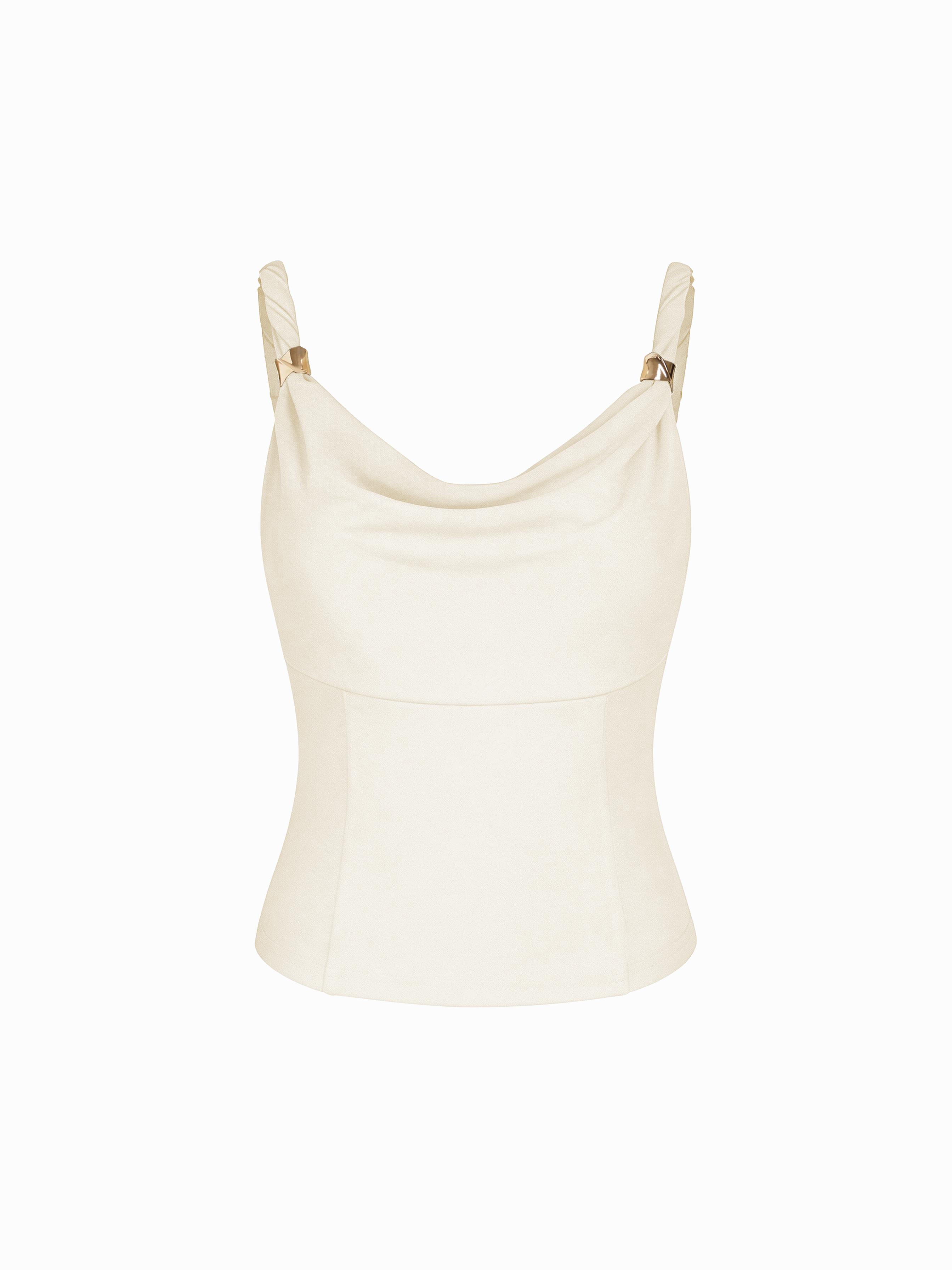 Viscose Cowl Neck Twist Knotted Cami Top with Metal Detail by CIDER