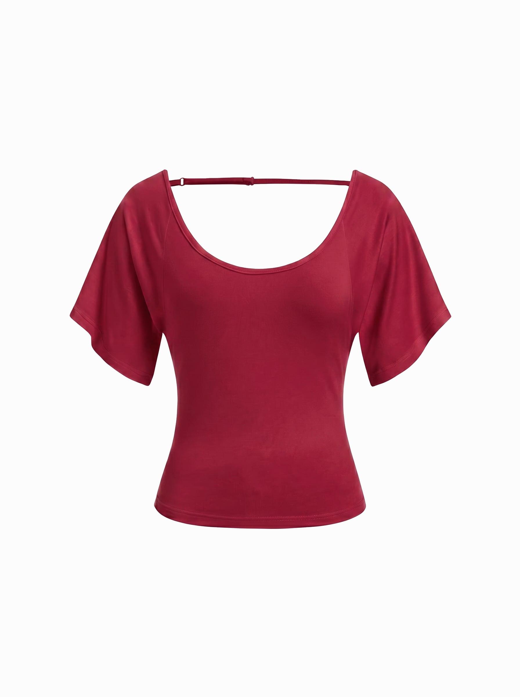 Viscose Scoop Neck Backless Short Sleeve Top by CIDER