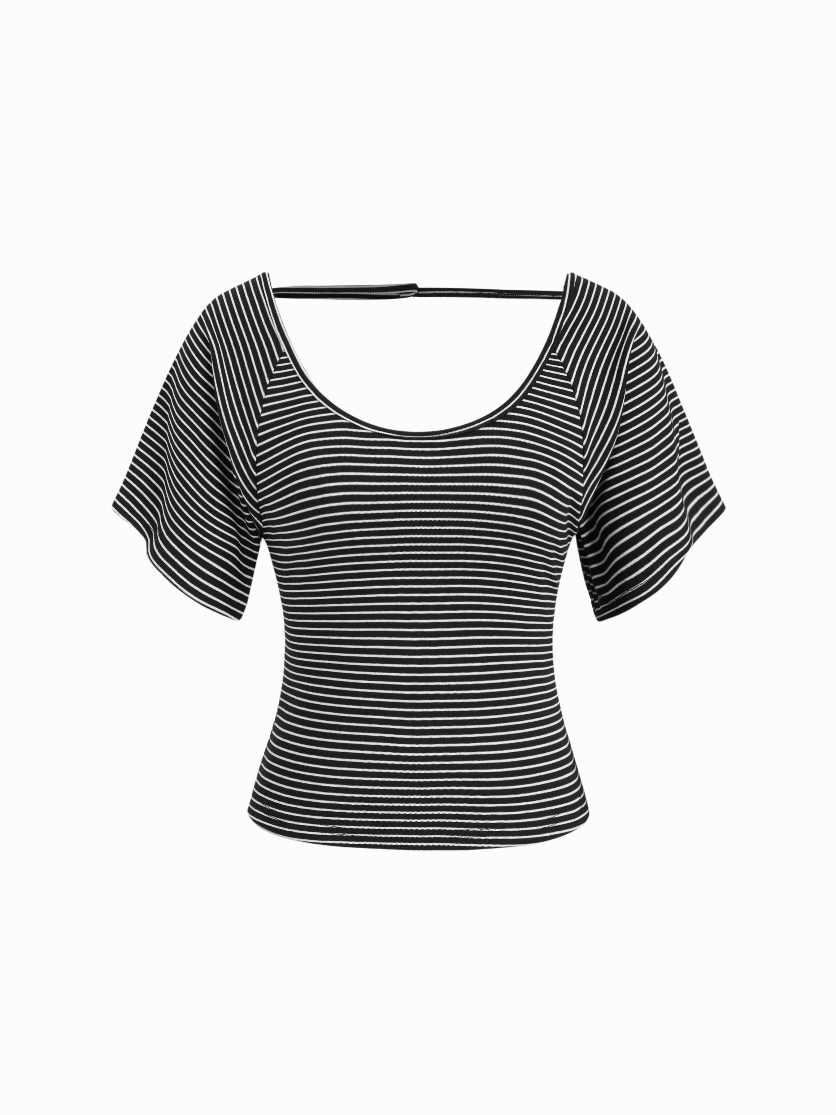 Viscose Scoop Neck Backless Short Sleeve Top by CIDER