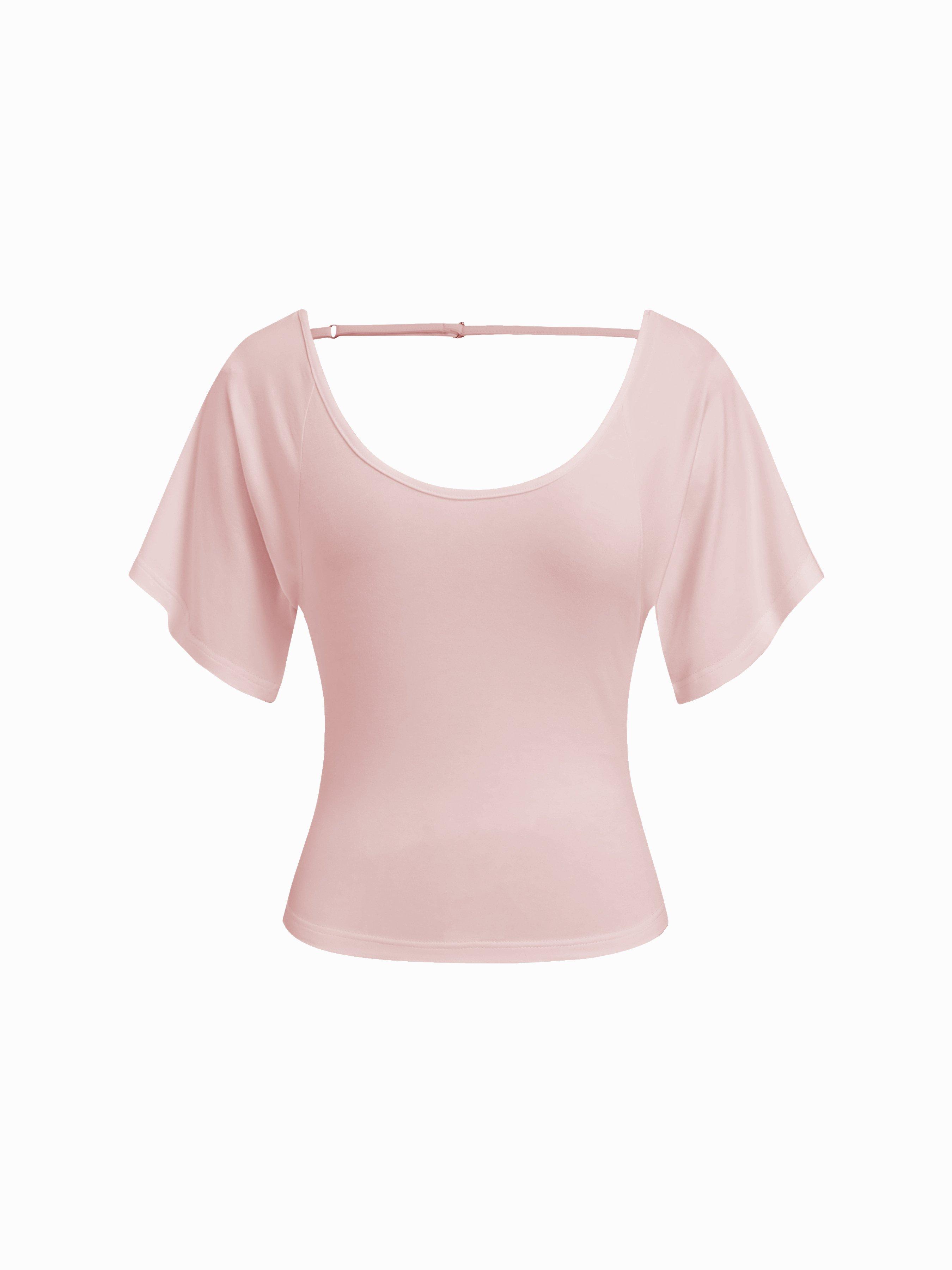 Viscose Scoop Neck Backless Short Sleeve Top by CIDER