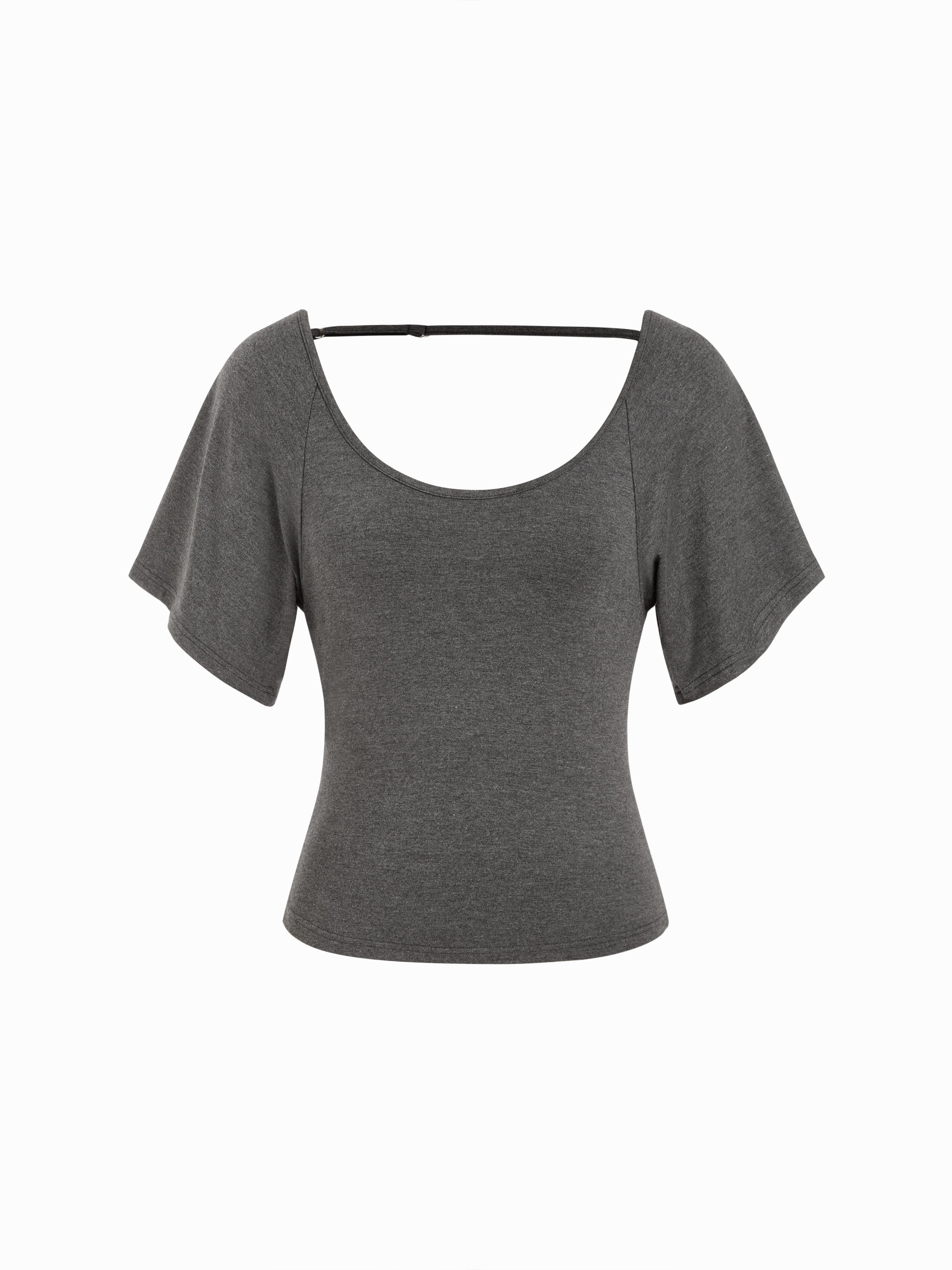 Viscose Scoop Neck Backless Short Sleeve Top by CIDER