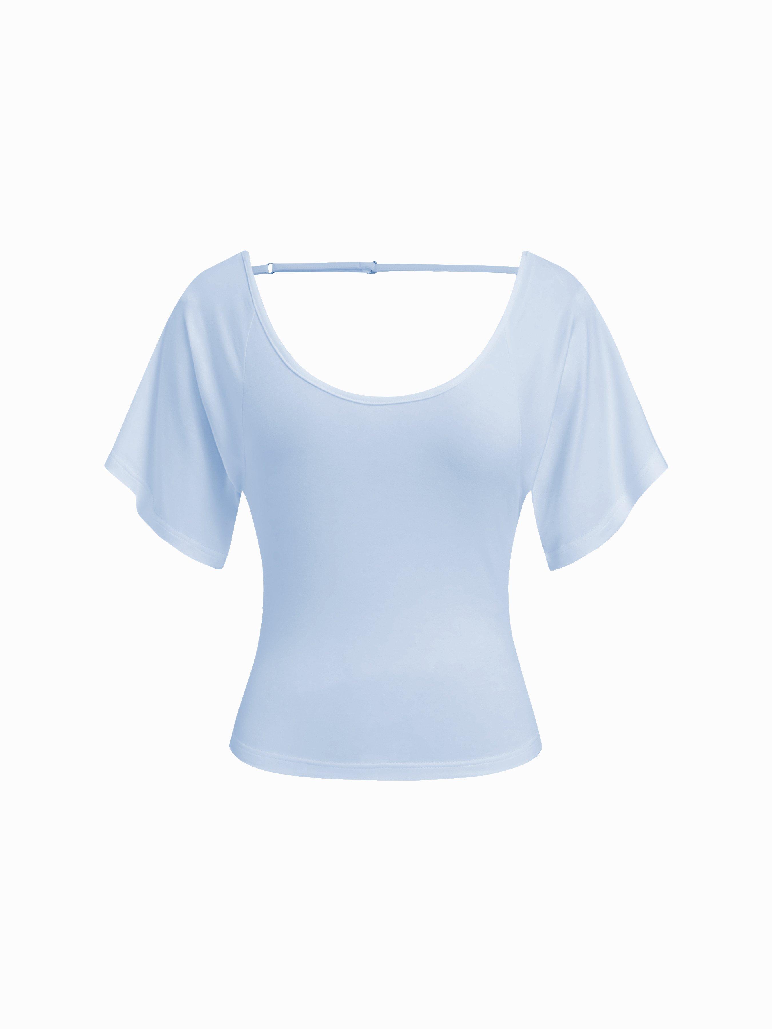 Viscose Scoop Neck Backless Short Sleeve Top by CIDER