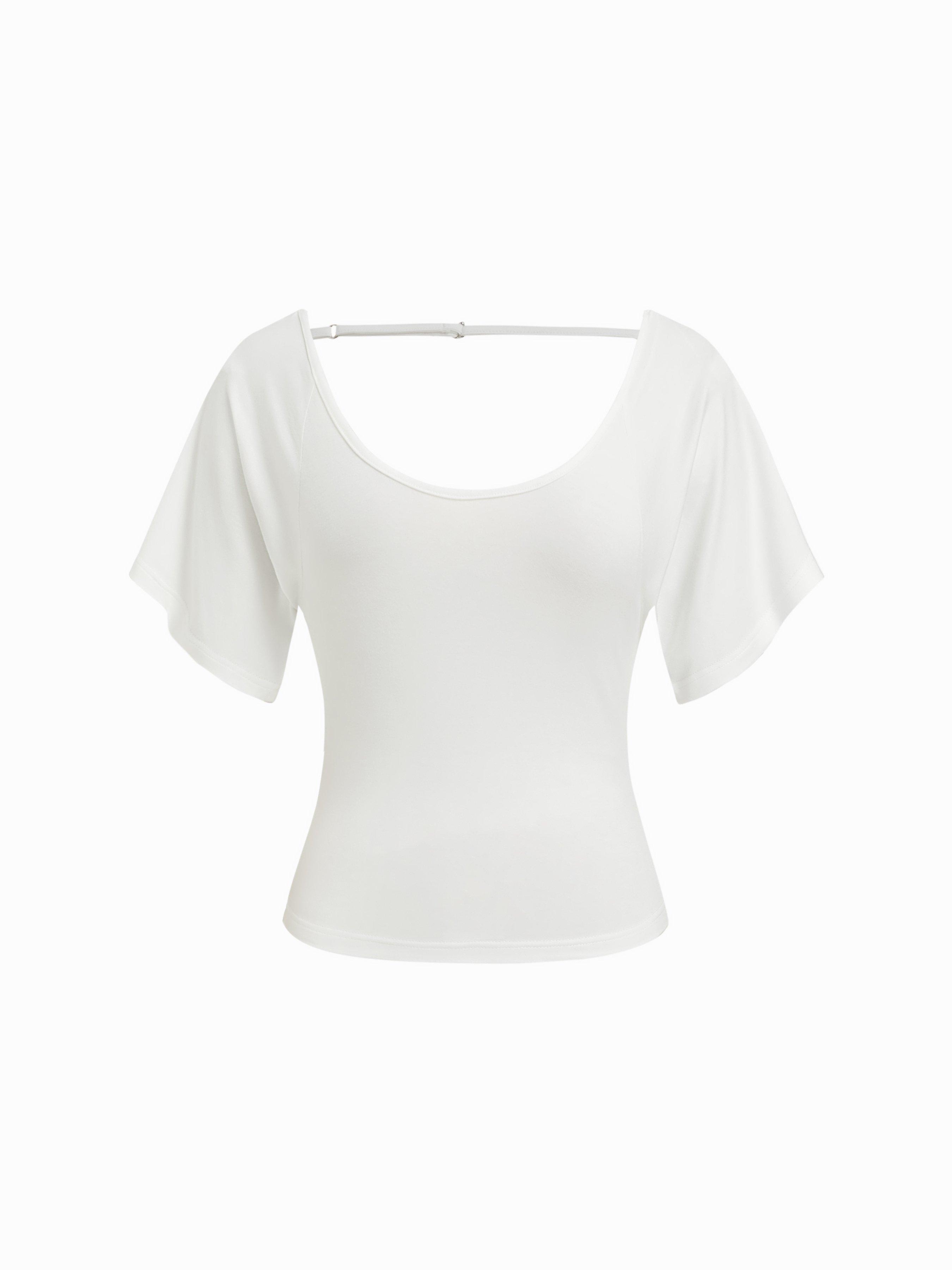 Viscose Scoop Neck Backless Short Sleeve Top by CIDER