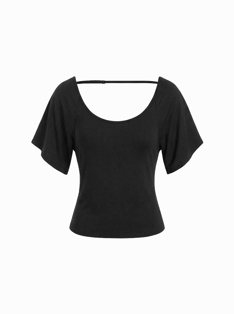 Viscose Scoop Neck Backless Short Sleeve Top by CIDER