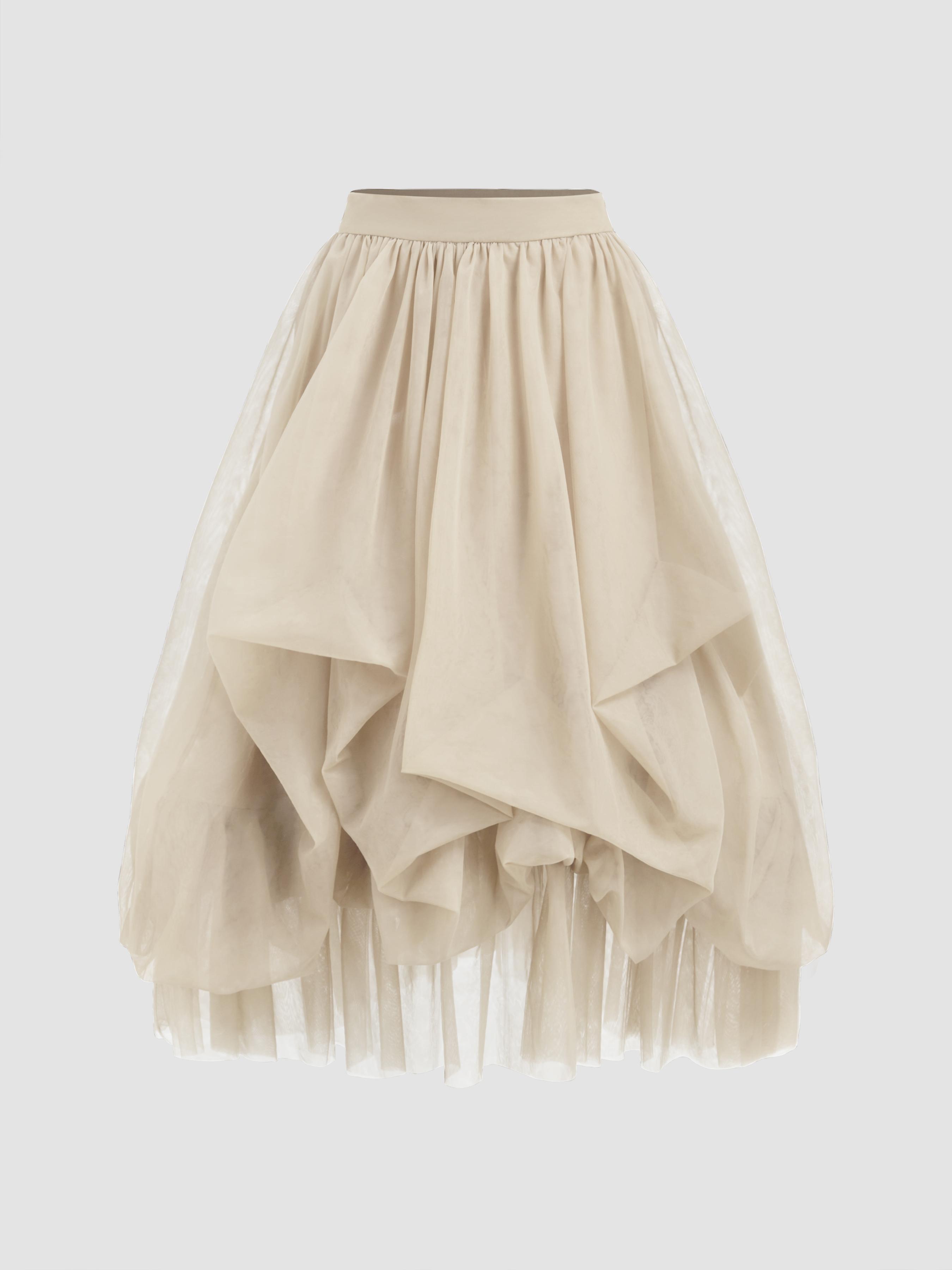 Voluminous Mesh Mid Rise Ruffle Tulle Maxi Skirt by CIDER