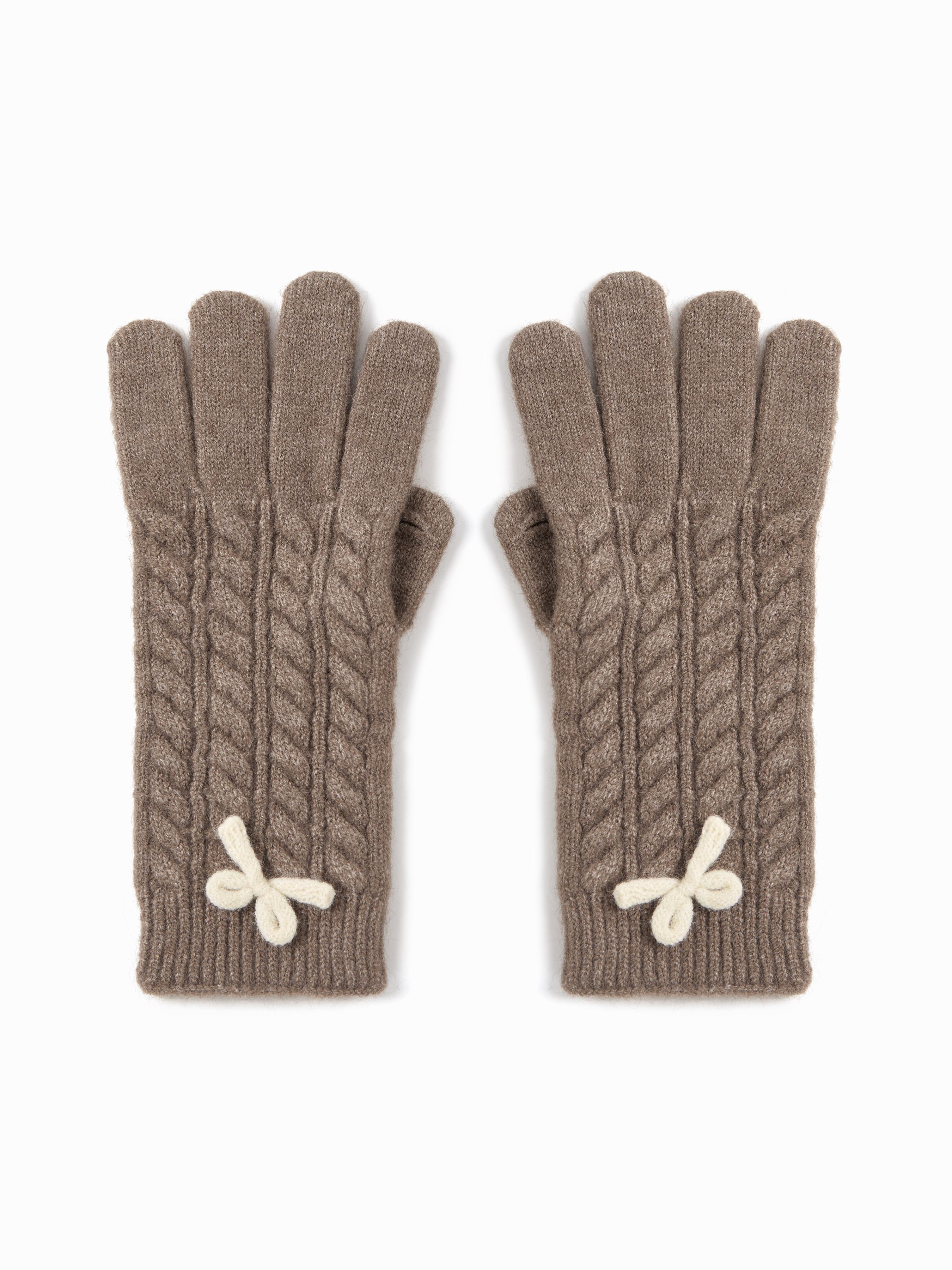 WOOL-BLEND BOWKNOT & CABLE KNITTED GLOVES by CIDER