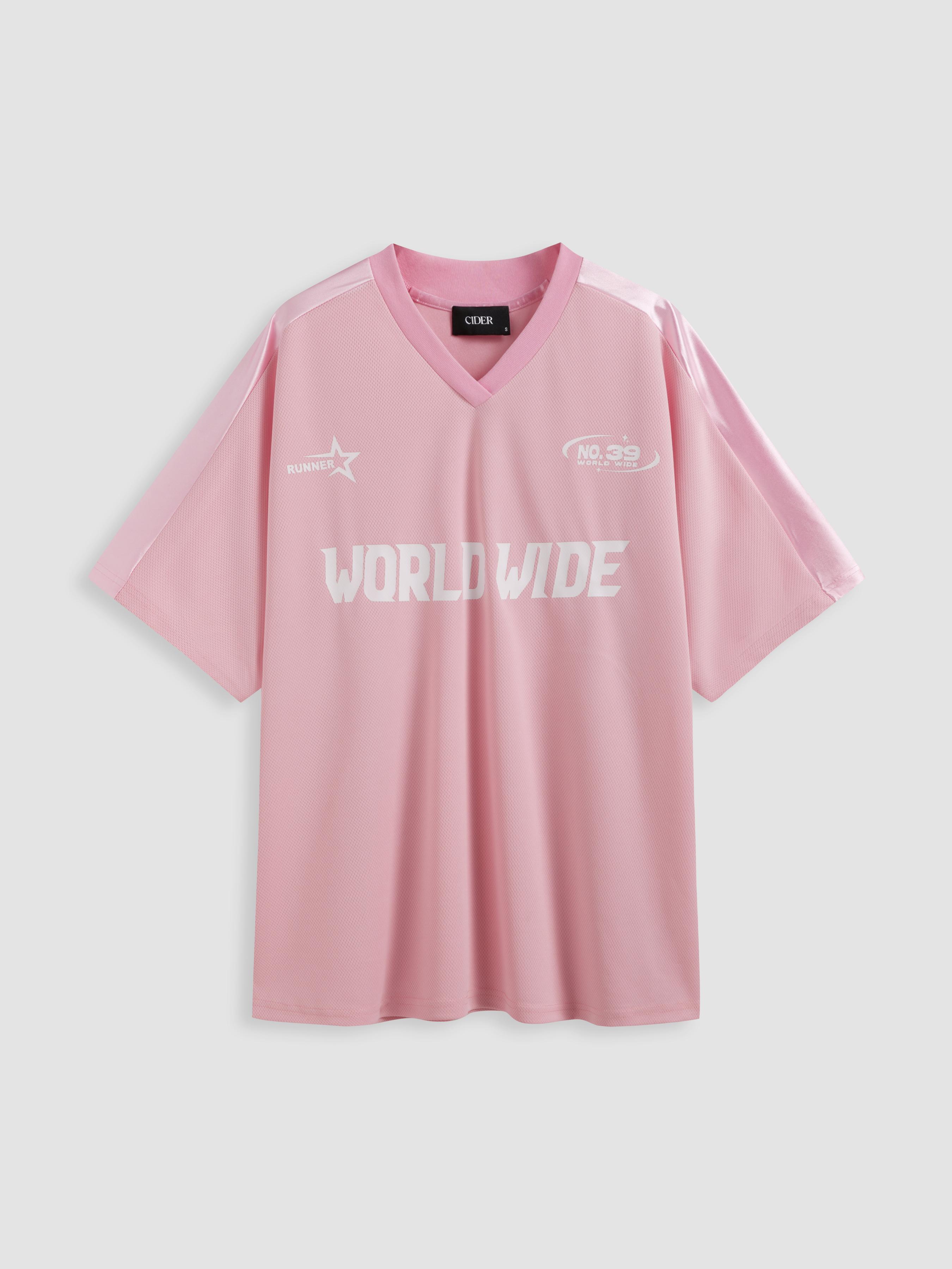 WORLD WIDE V-neck Graphic Raglan Tee by CIDER