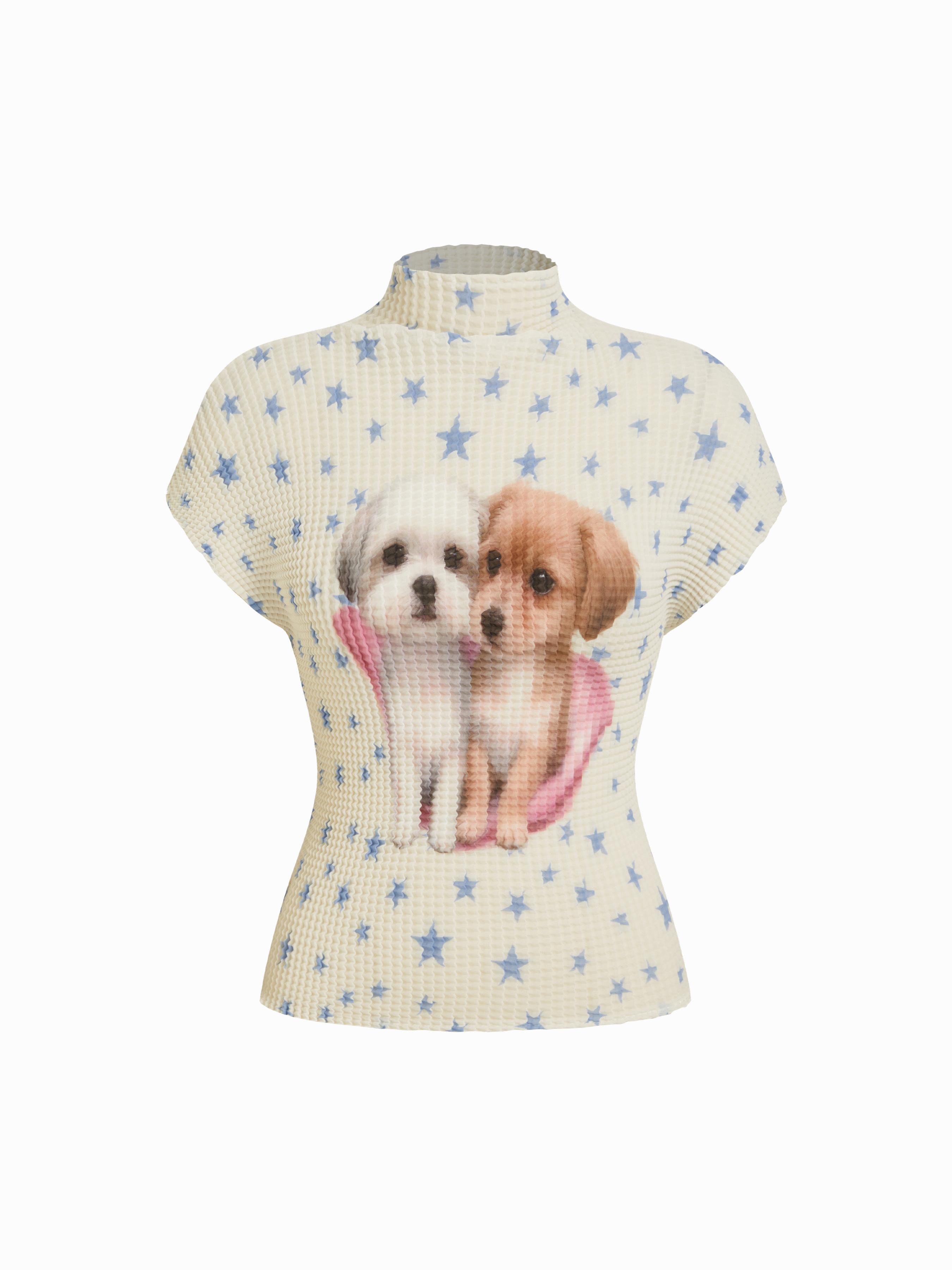 Waffle Textured Star & Puppy Print Short Sleeve Tee by CIDER