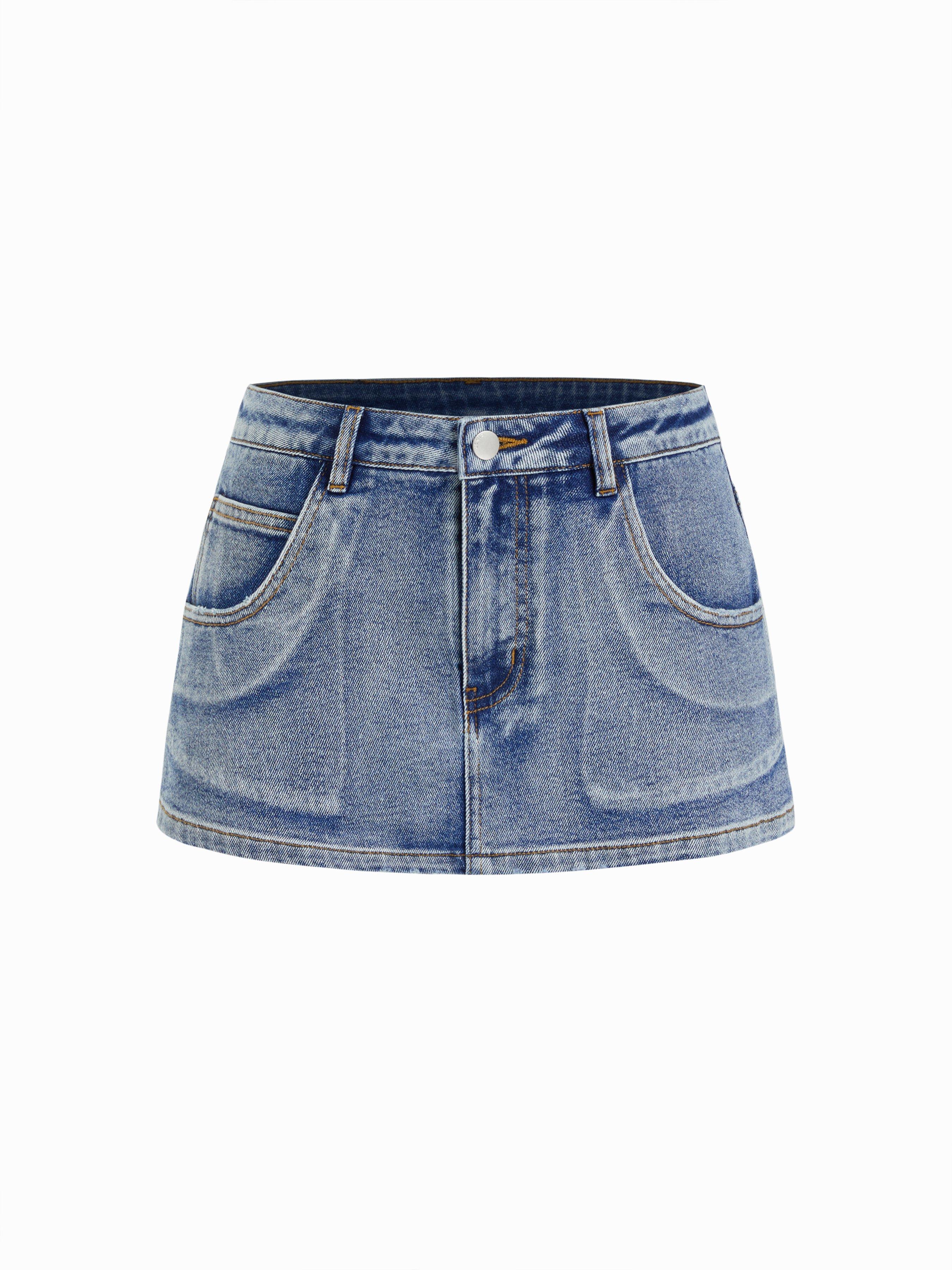 Washed Denim Mid Rise Slim Metal button Ultra Shorts by CIDER