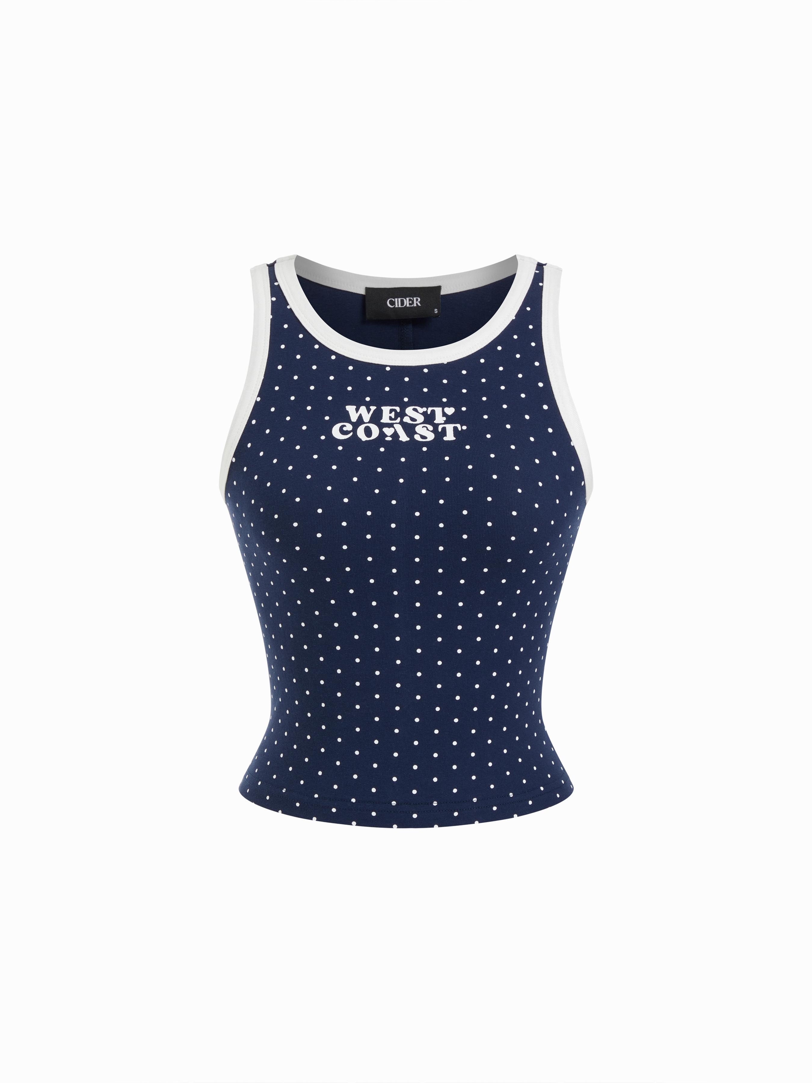 West Coast Cotton-blend Polka Dot Scoop Neckline Contrasting Binding Tank Top by CIDER