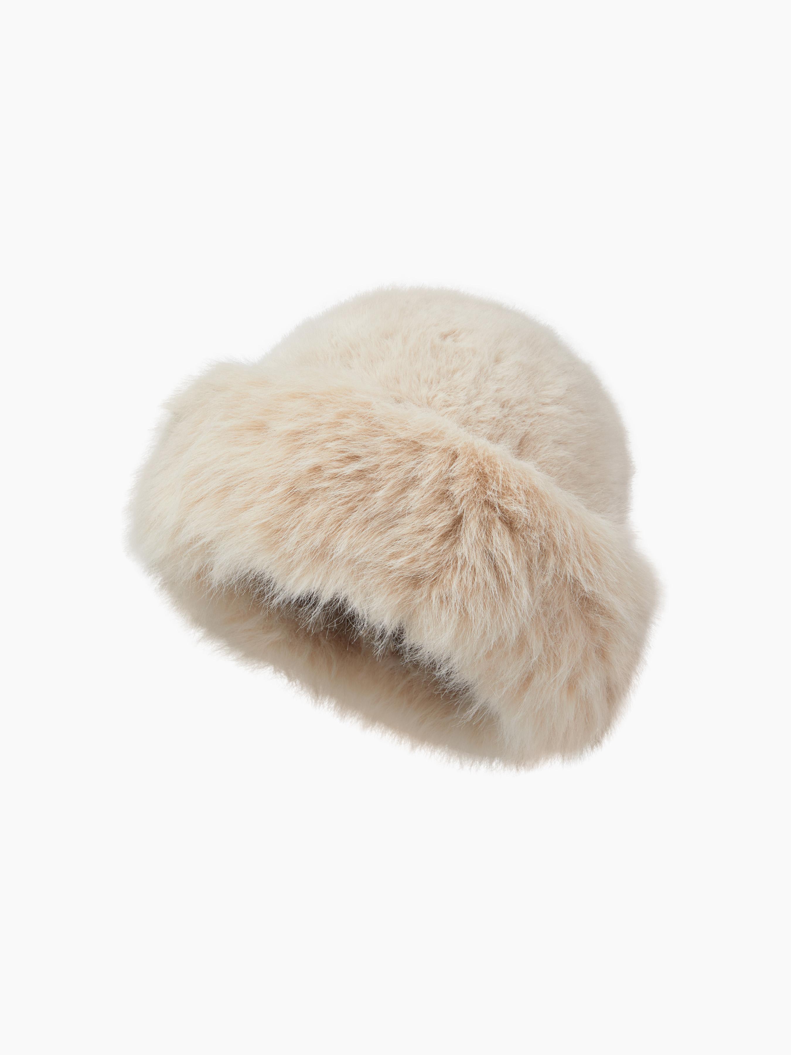 Women's Luxury White Faux Fur Beanie Hat with Fluffy Pom-Pom Detail & Soft Texture by CIDER
