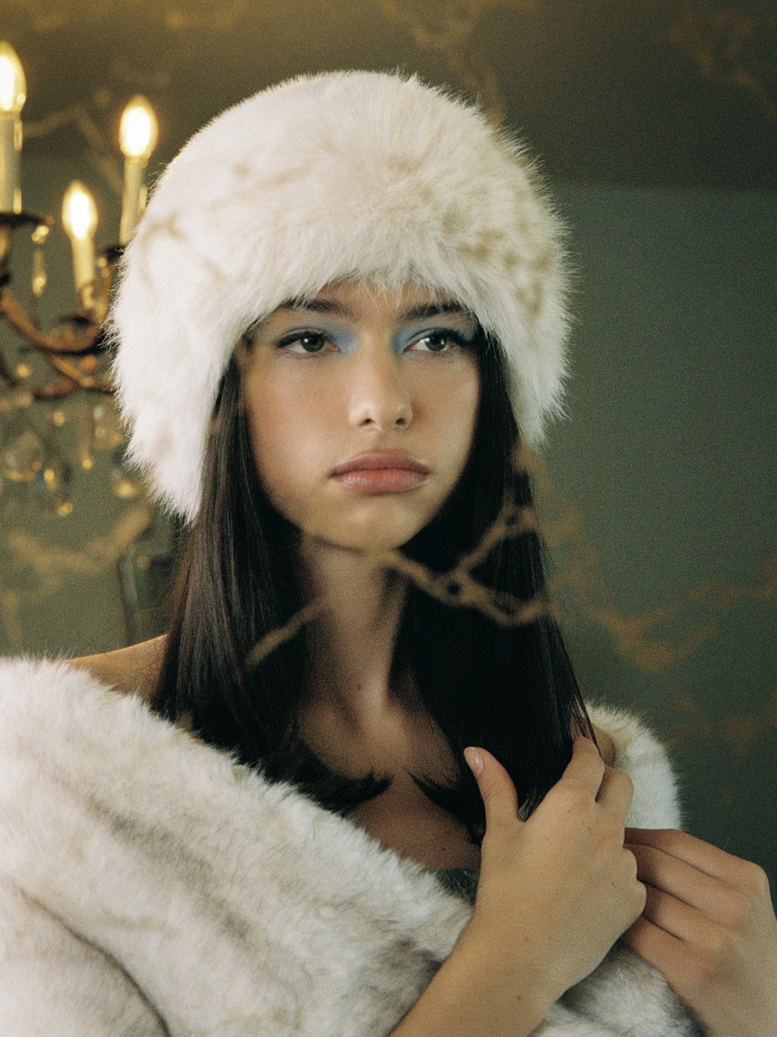 Women's Luxury White Faux Fur Beanie Hat with Fluffy Pom-Pom Detail & Soft Texture by CIDER