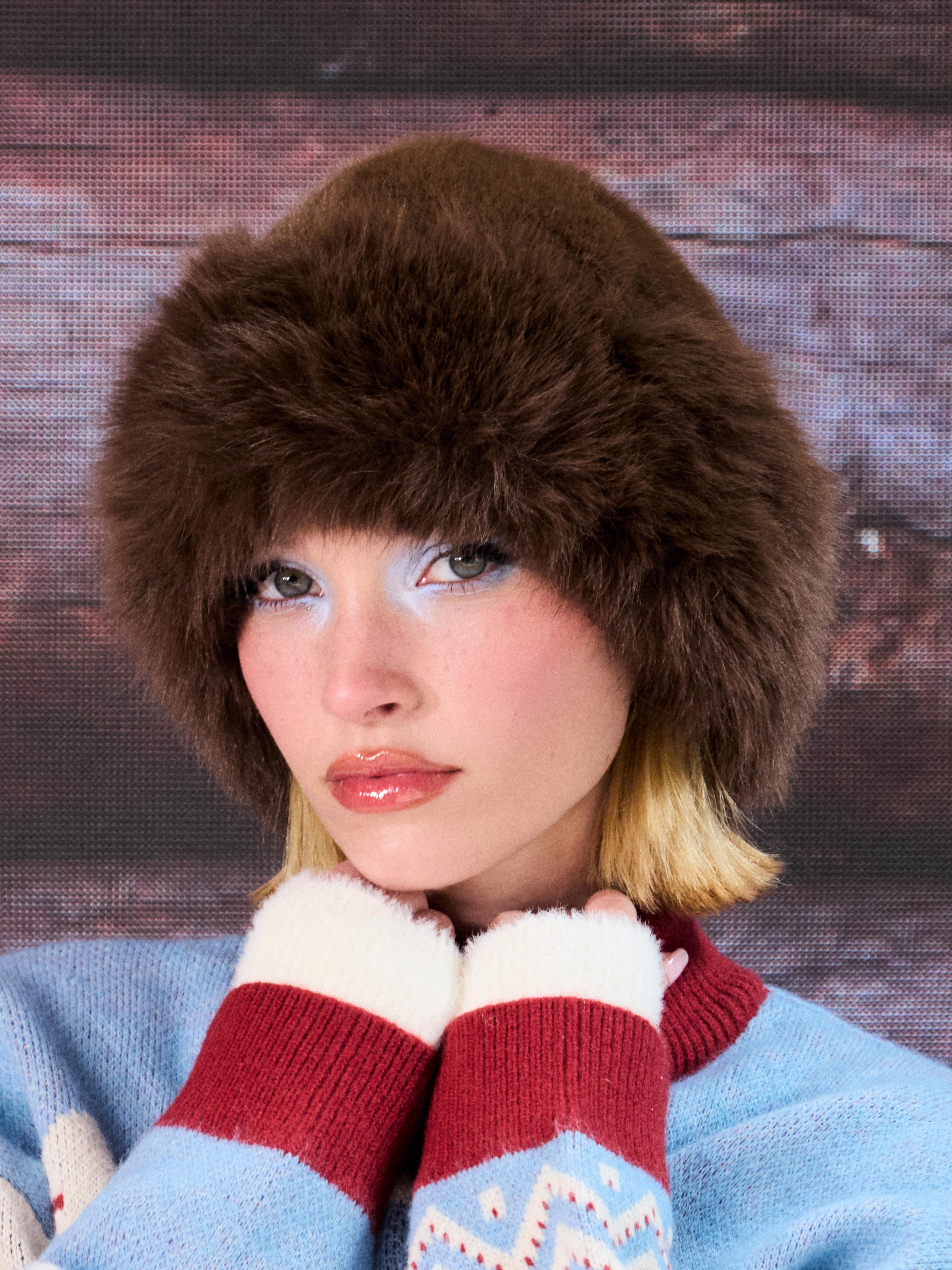 Women's Luxury White Faux Fur Beanie Hat with Fluffy Pom-Pom Detail & Soft Texture by CIDER