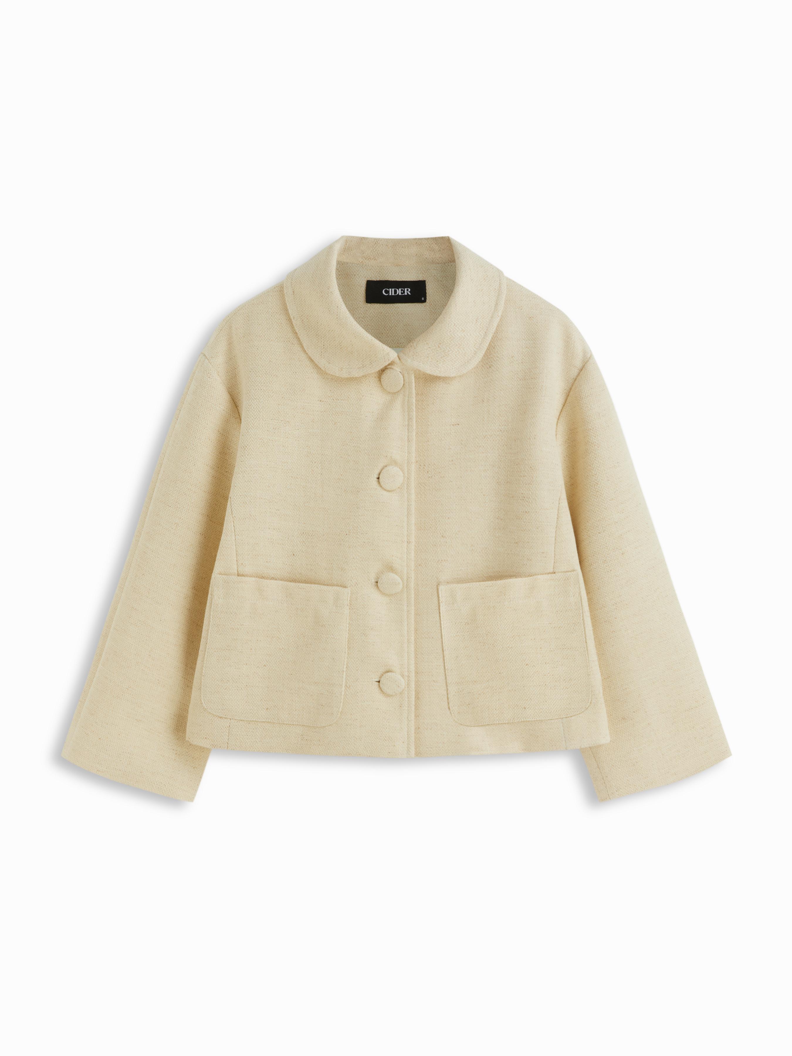 Wool Collar Crop Jacket With Pockets by CIDER
