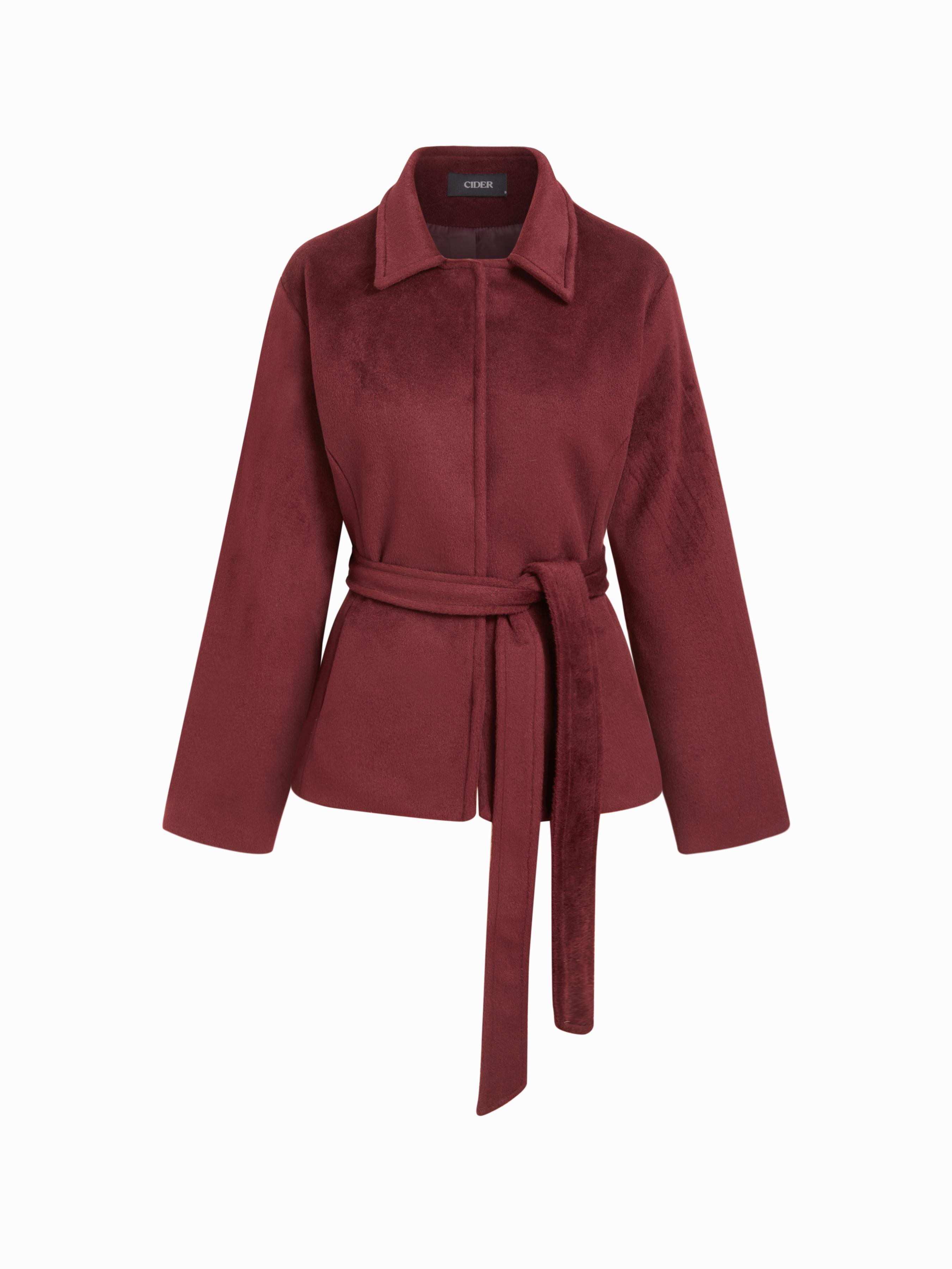 Wool Look Collar Oversized Jacket With Belt by CIDER