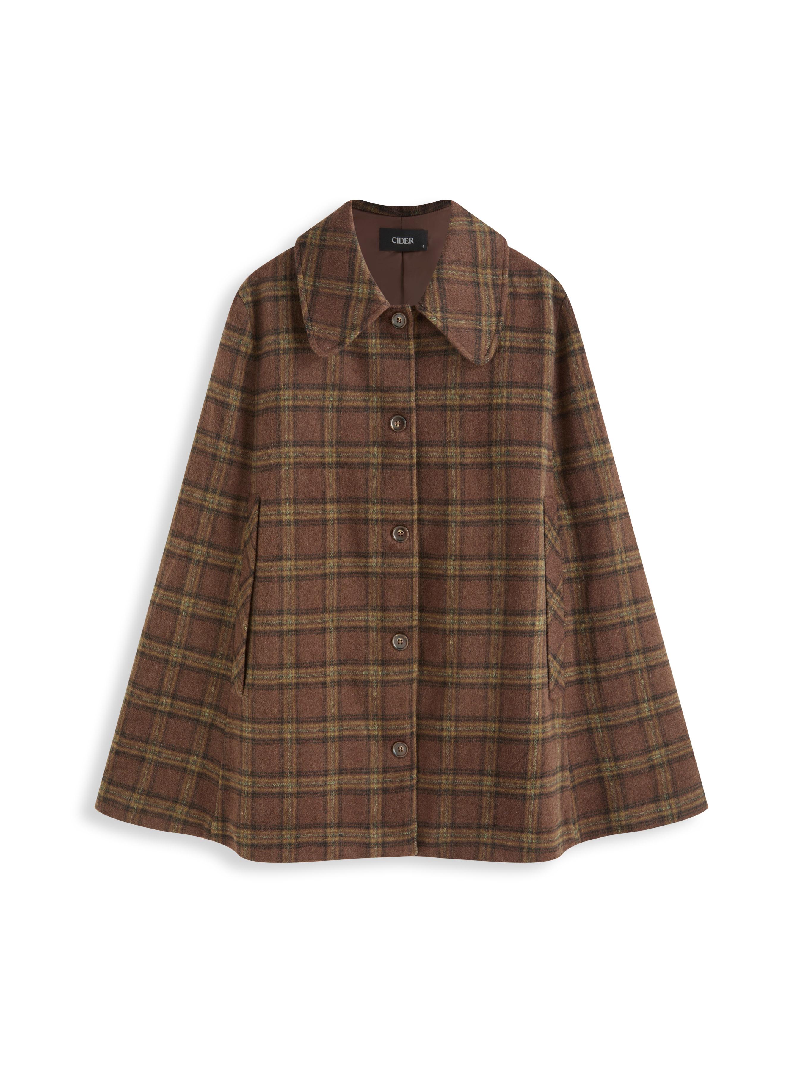 Wool-Look Collar Plaid Cloak Sleeve Oversized Coat by CIDER