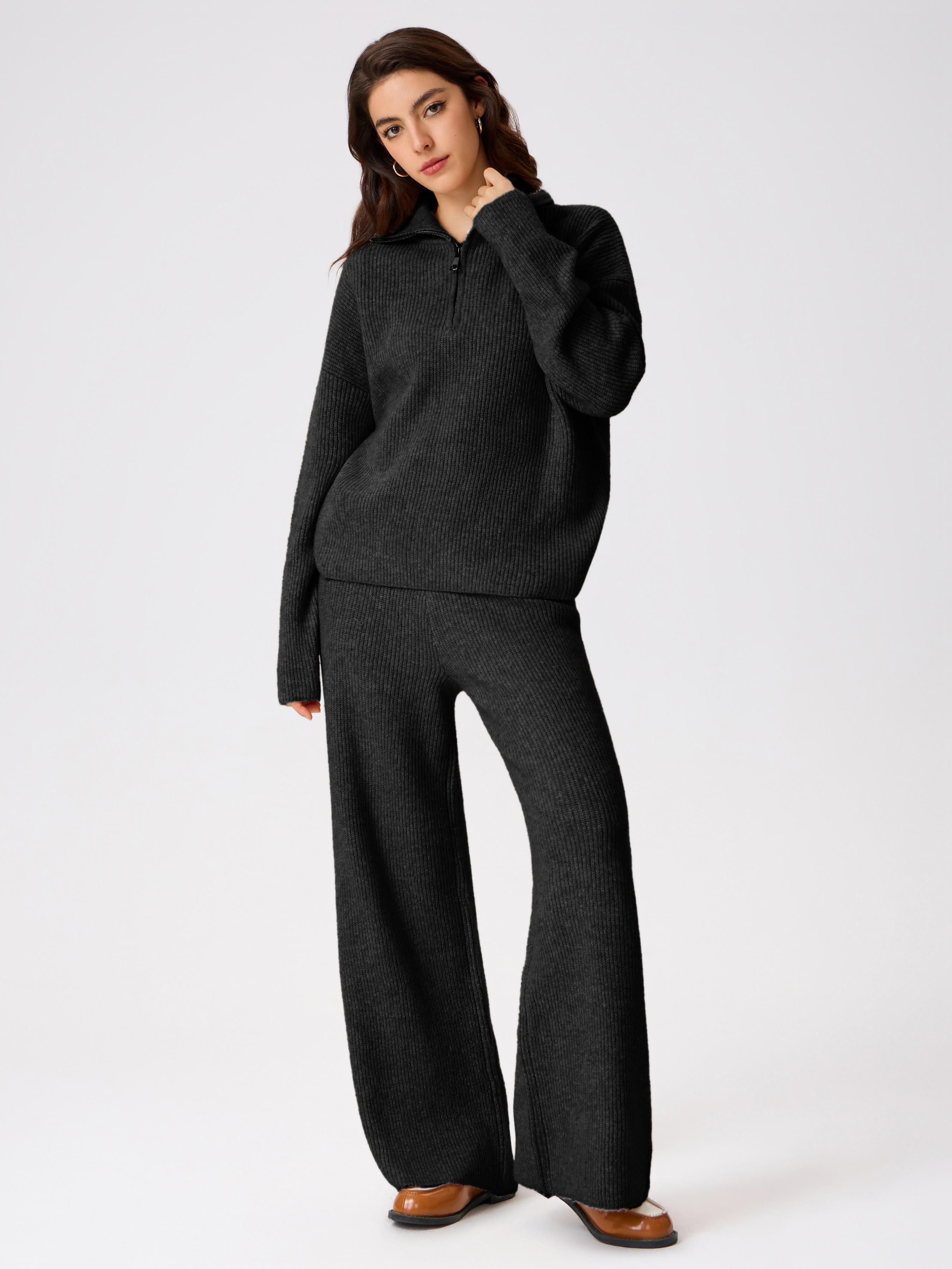 Wool-blend Collar Solid Zipper Knitted Sweater by CIDER