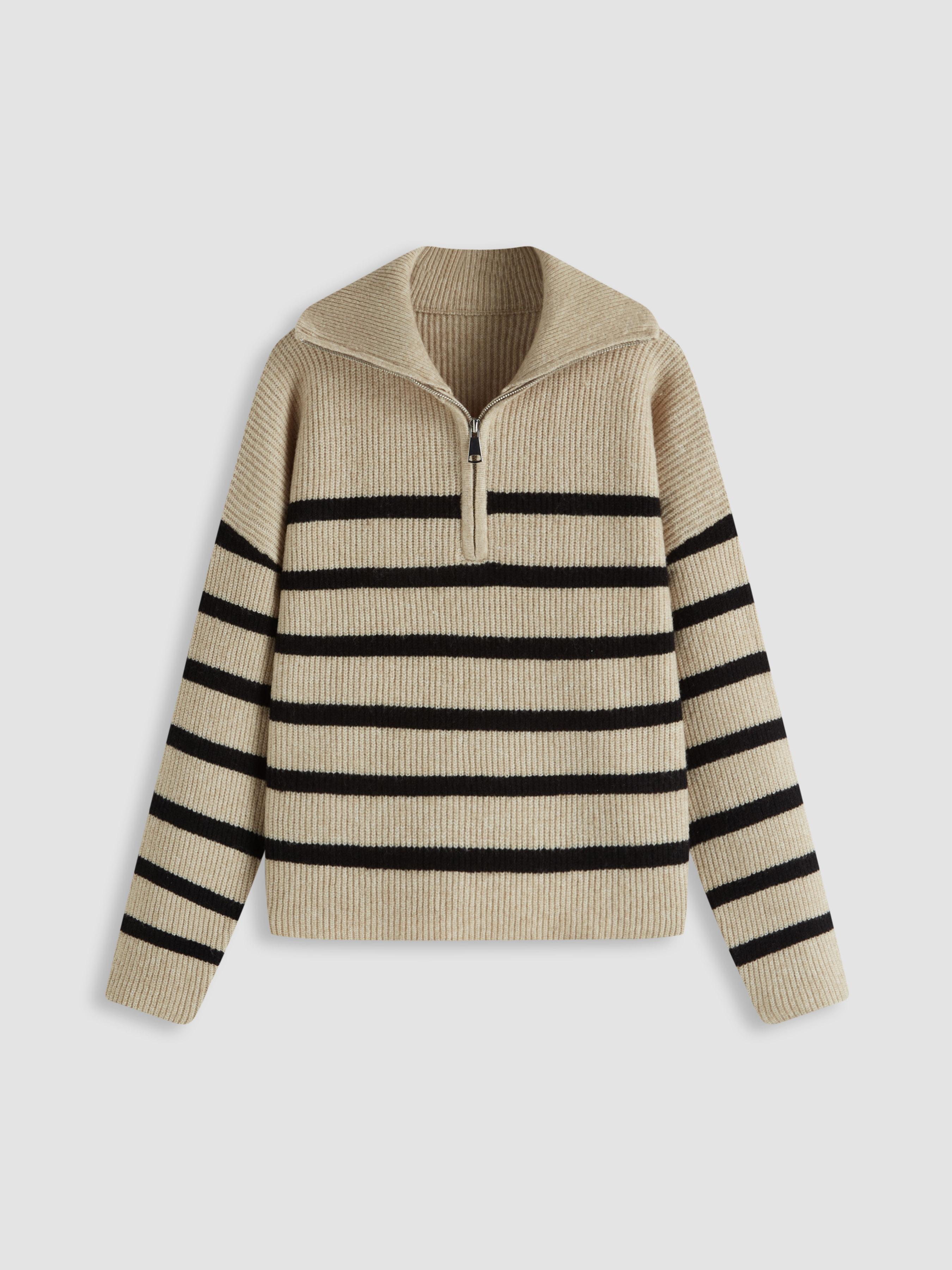 Wool-blend Collar Solid Zipper Knitted Sweater by CIDER