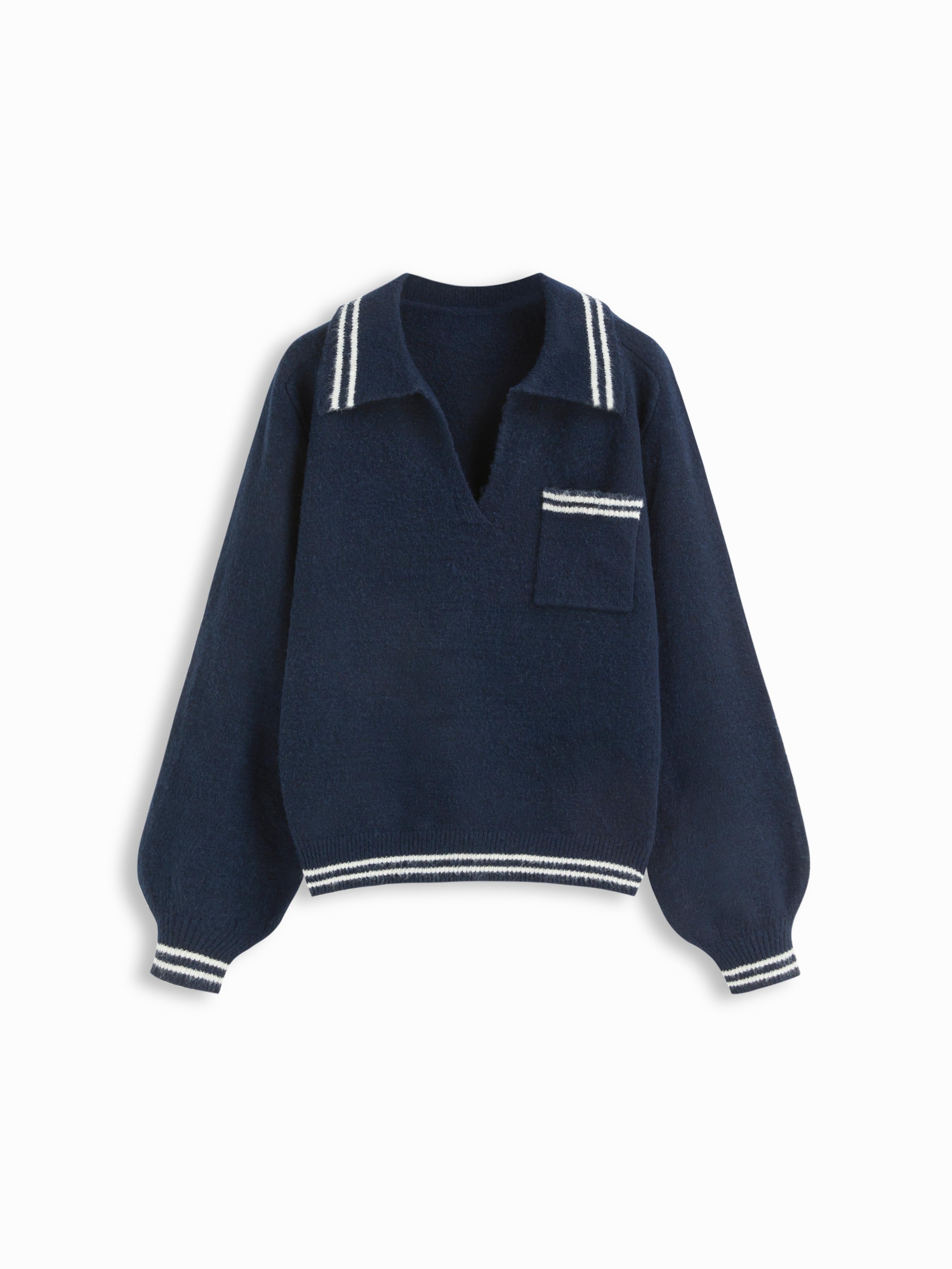 Wool-blend Collar Striped Trim Oversized Sweater by CIDER