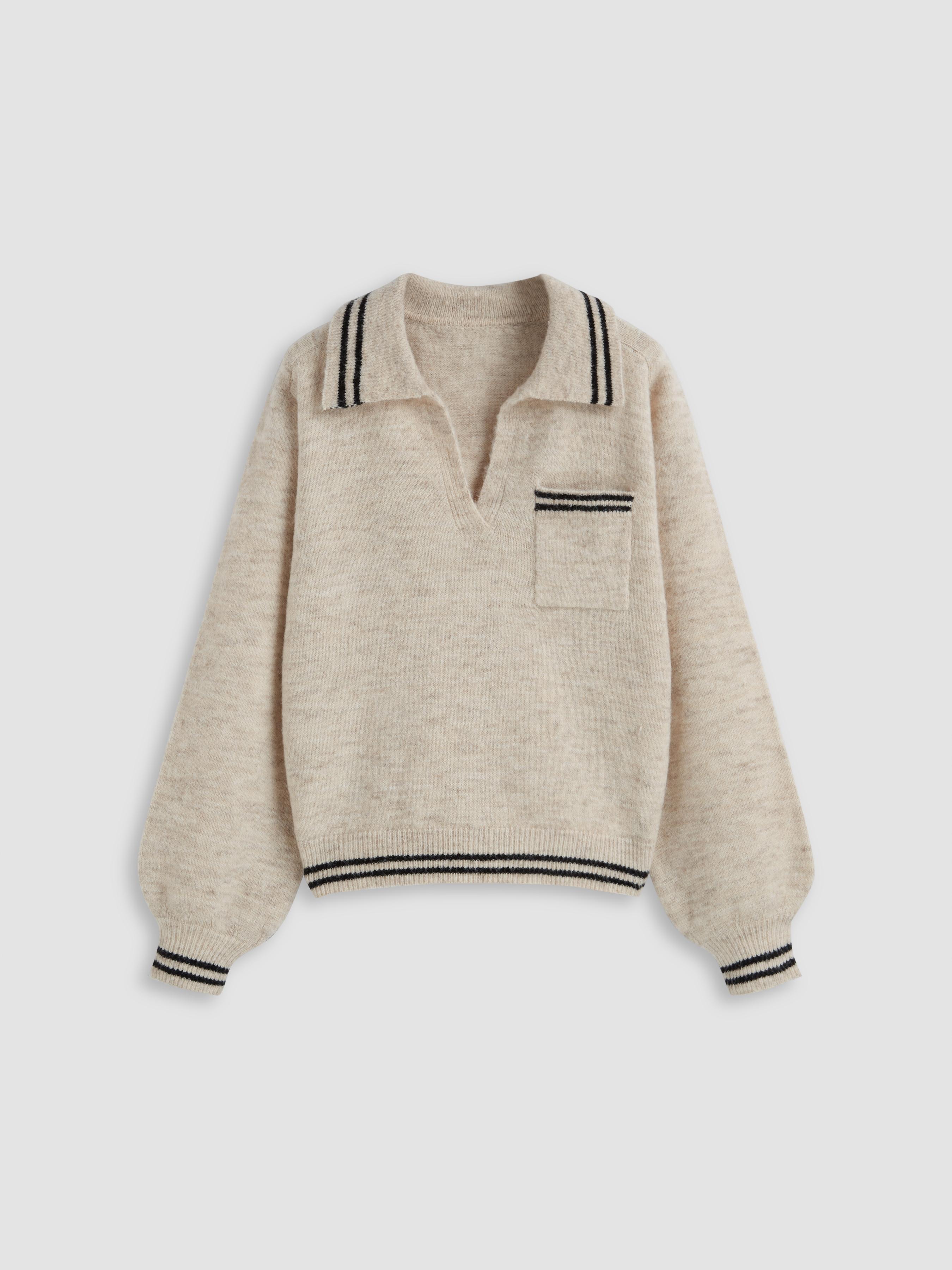 Wool-blend Collar Striped Trim Oversized Sweater by CIDER