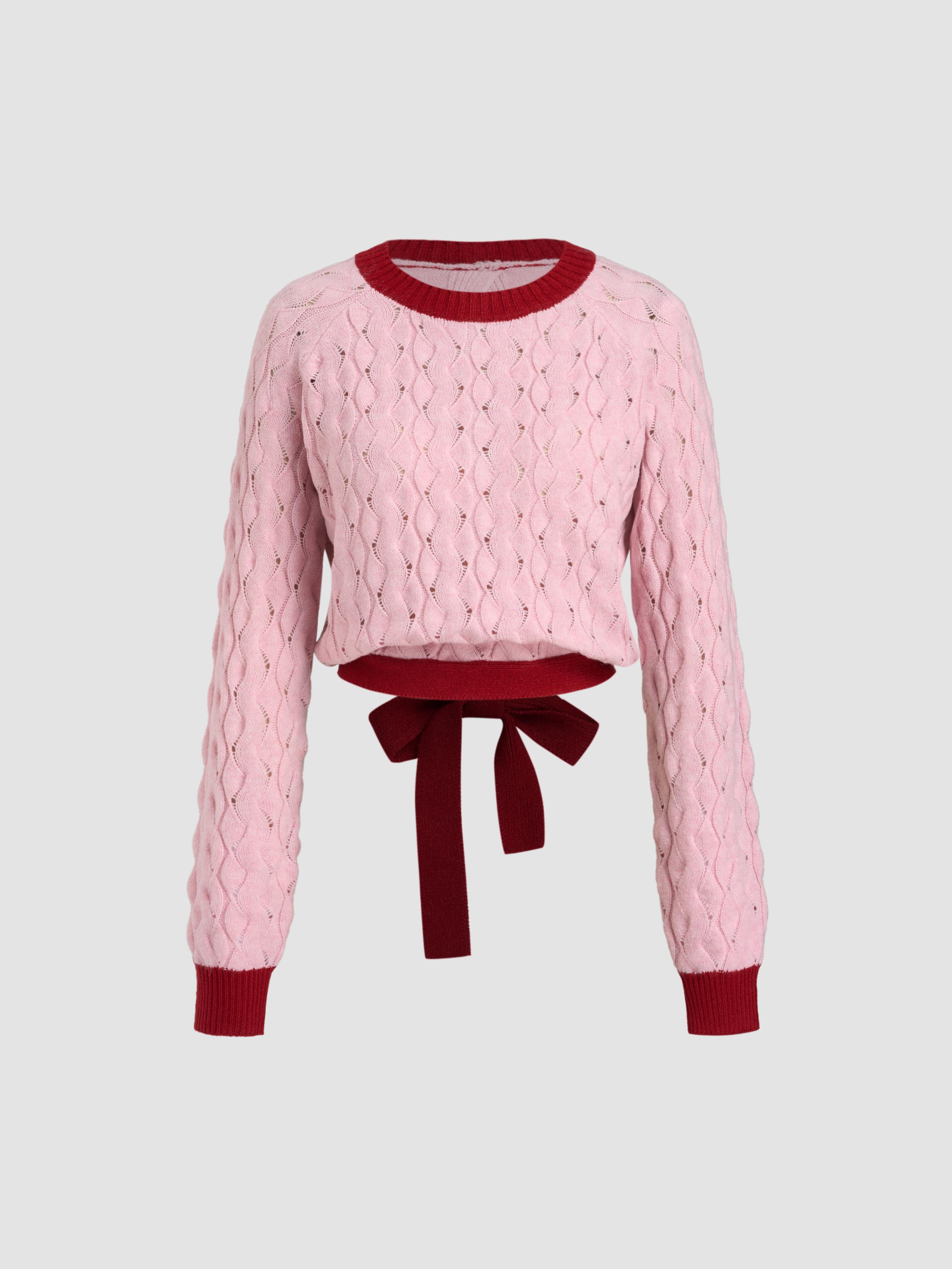 Wool-blend Contrasting Binding Tie Back Hollow Out Sweater by CIDER