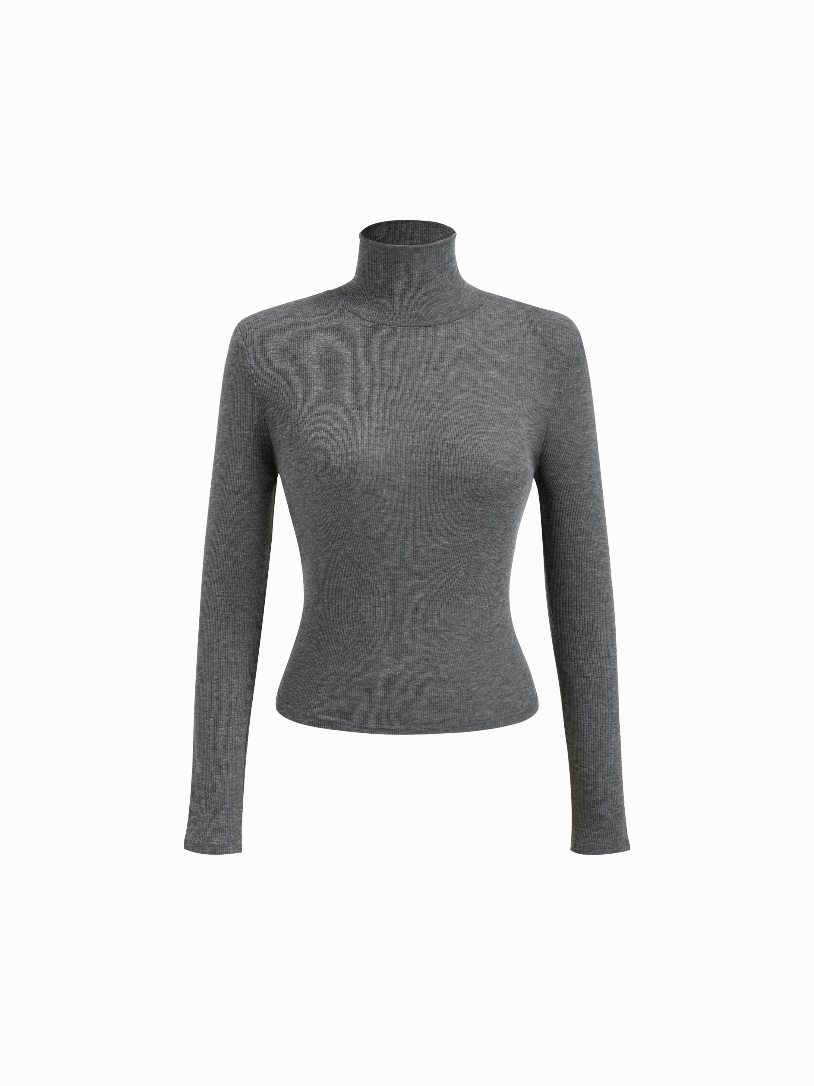 Wool-blend High Neck Long Sleeve Tee With Shoulder Pads by CIDER