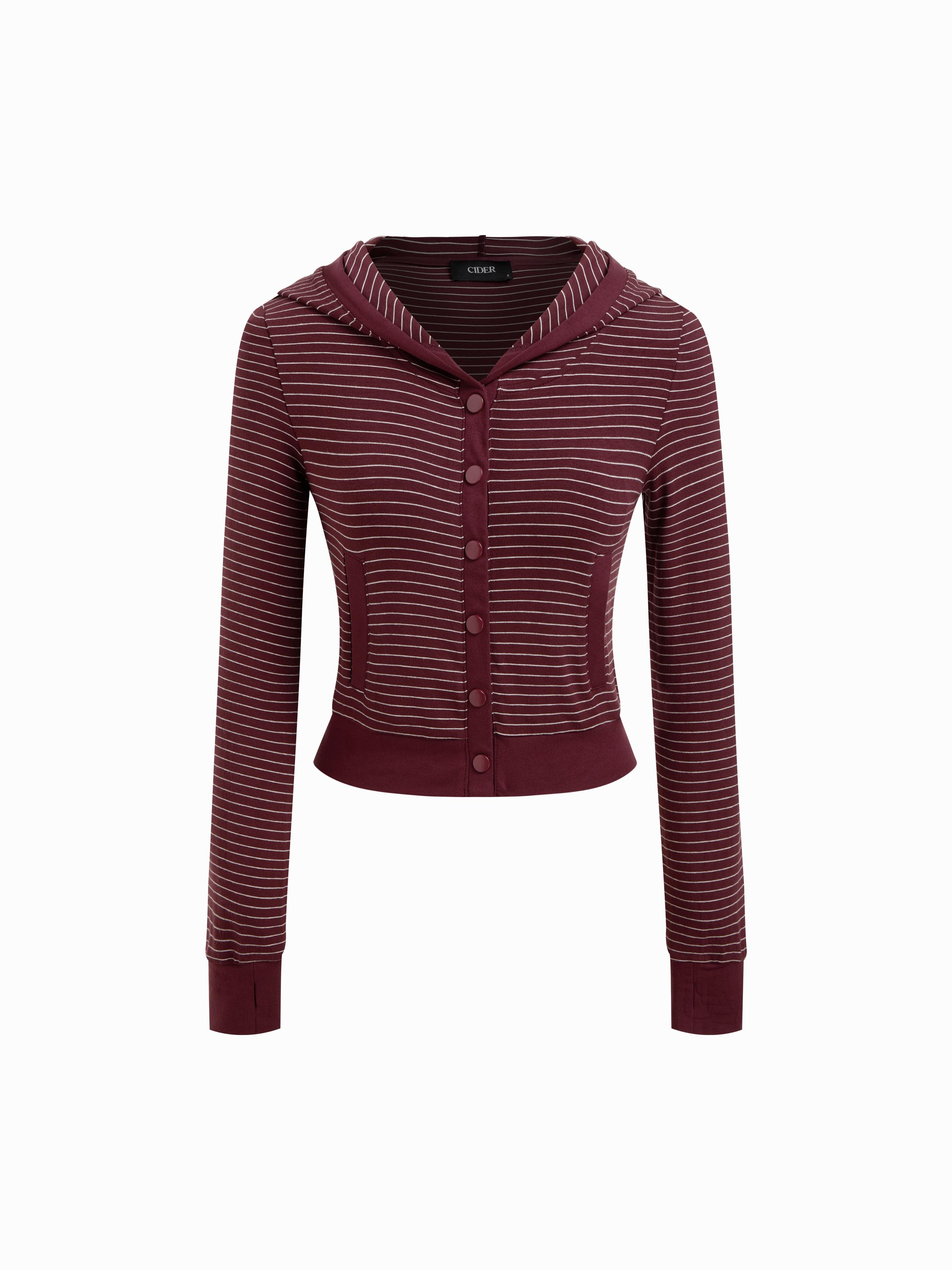 Wool-blend Hooded Striped Long Sleeve Top by CIDER