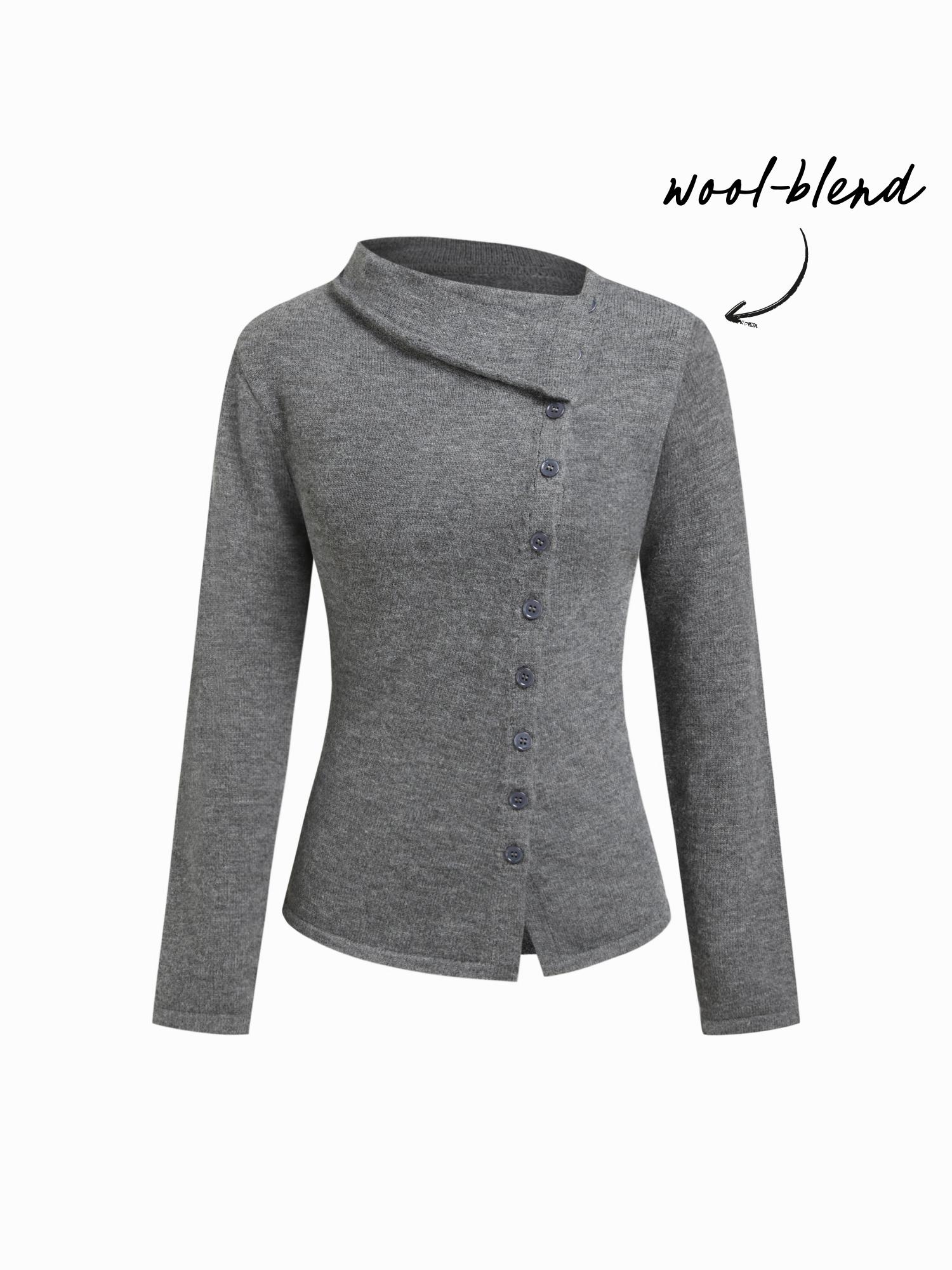 Wool-blend Knit Asymmetrical Neck Long Sleeve Top by CIDER
