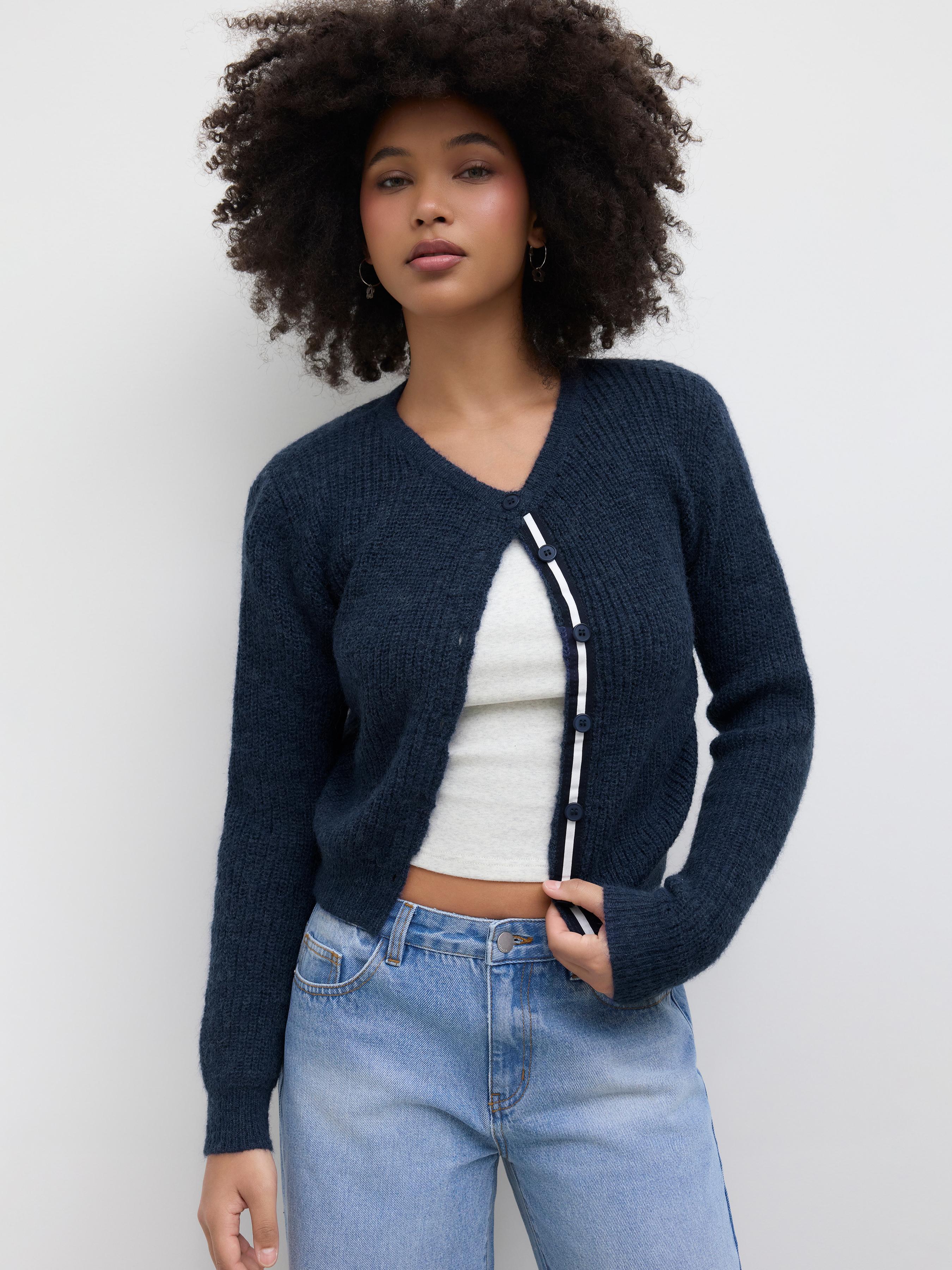Wool-blend Knit Round Neckline Button Cardigan by CIDER