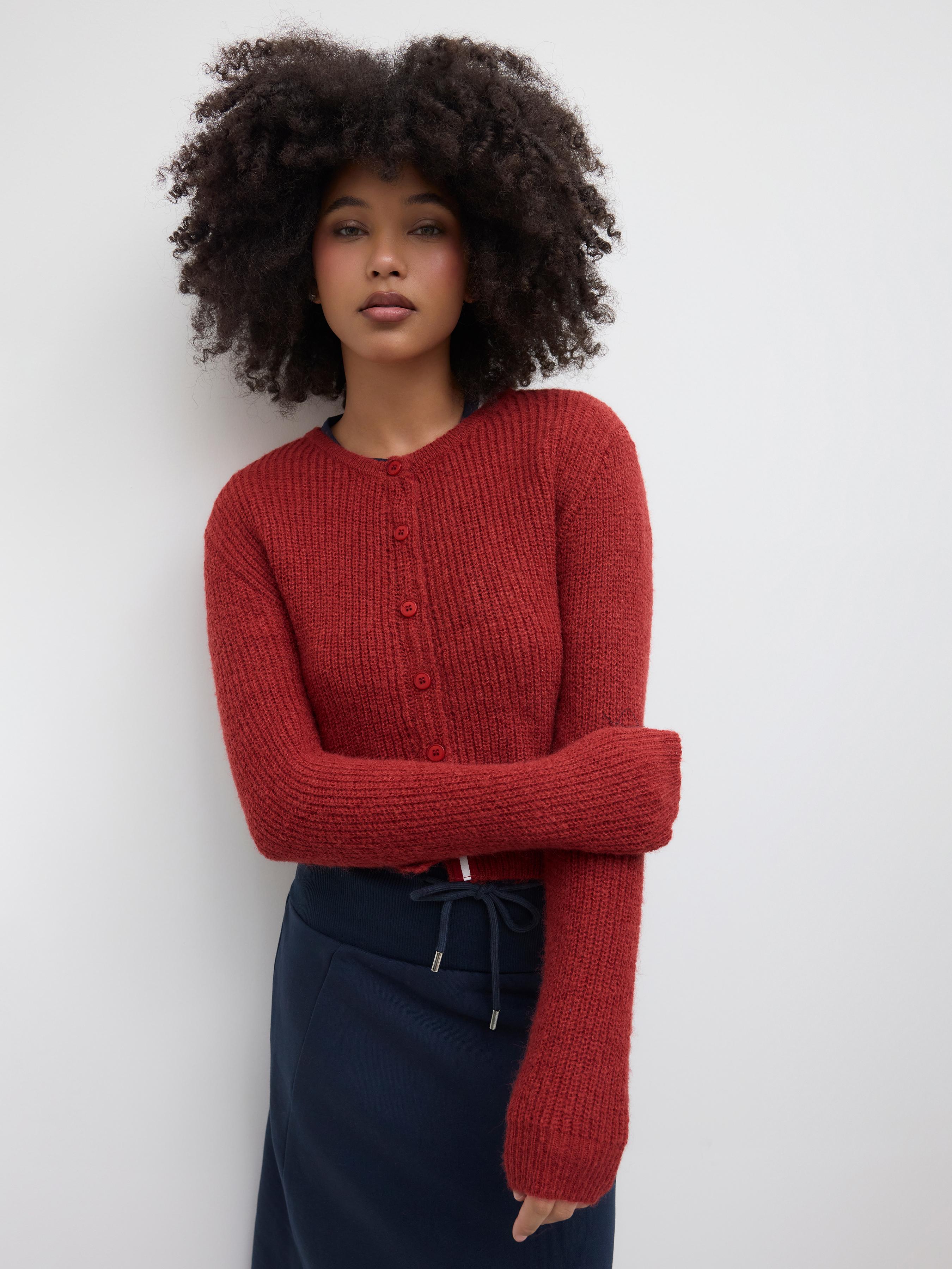 Wool-blend Knit Round Neckline Button Cardigan by CIDER