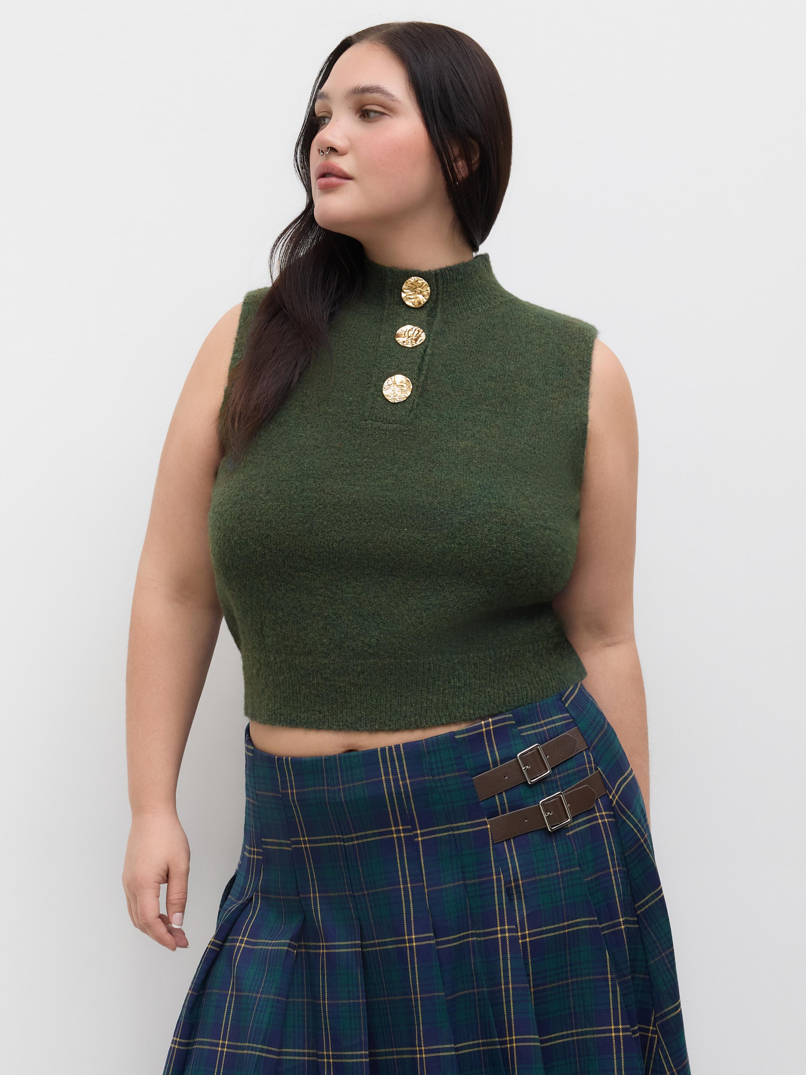 Wool-blend Knit Stand Collar Crop Tank Top by CIDER