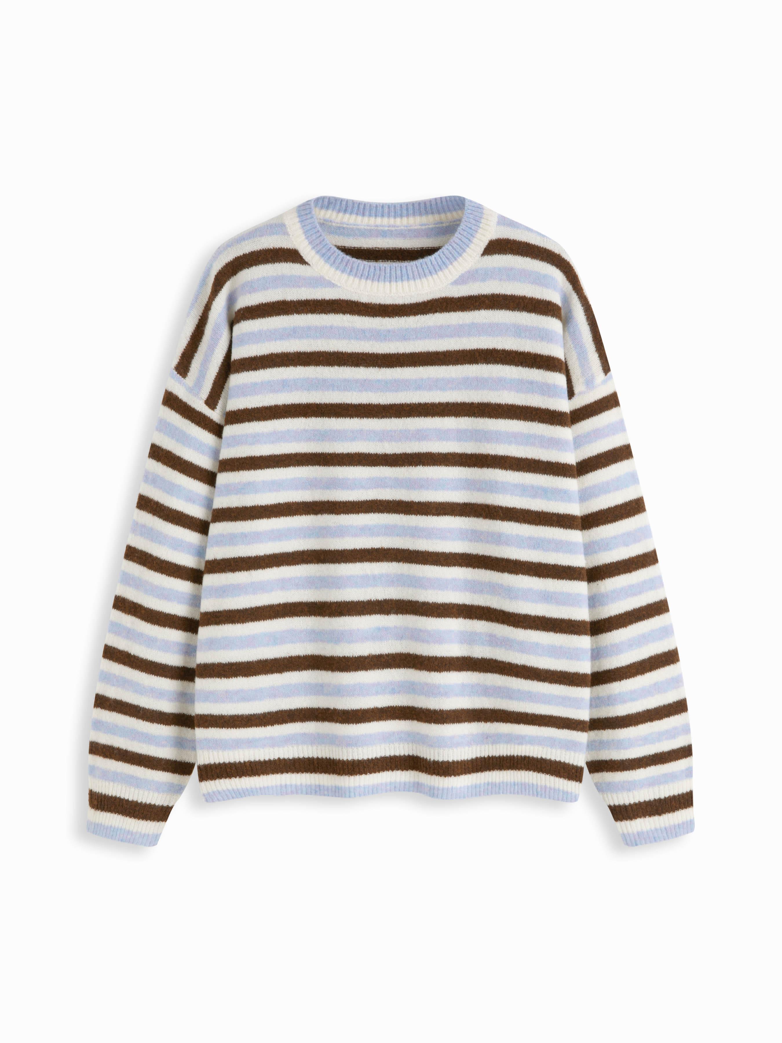 Wool-blend Knit Striped Round Neck Oversized Sweater by CIDER