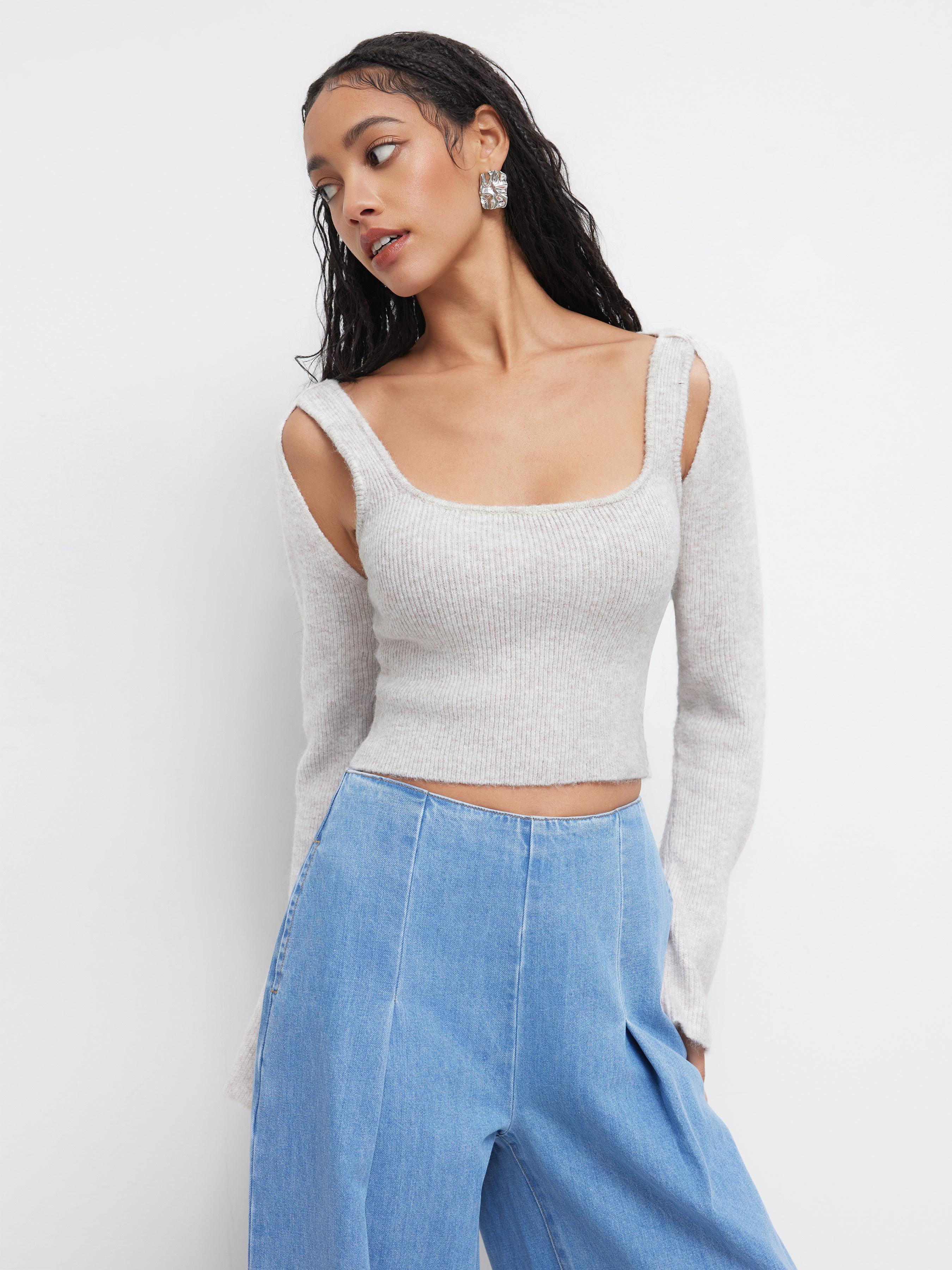Wool-blend Knit U-neckline Cut Out Crop Top by CIDER