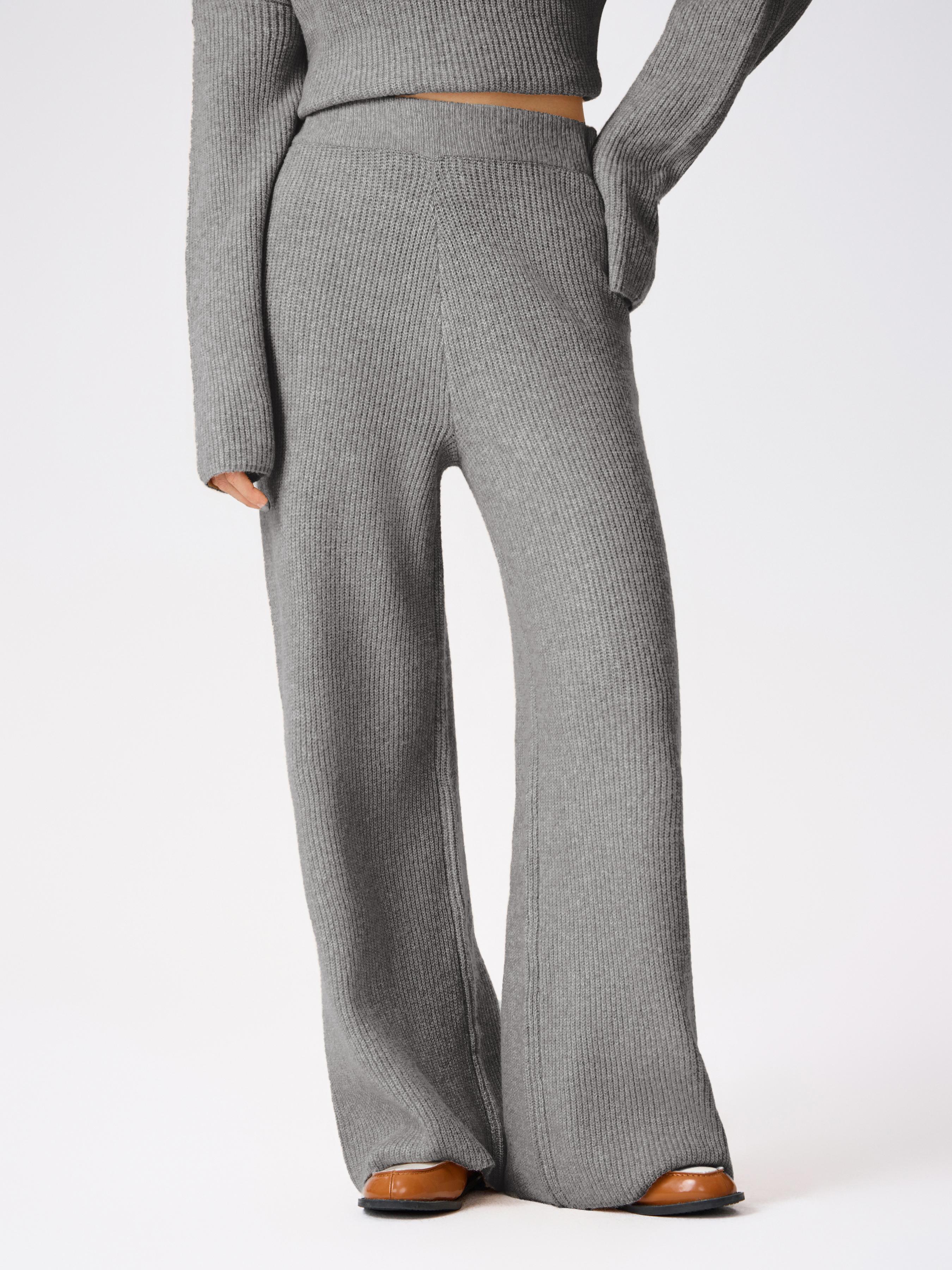 Wool-blend Knitted Mid Waist Wide Leg Trousers by CIDER