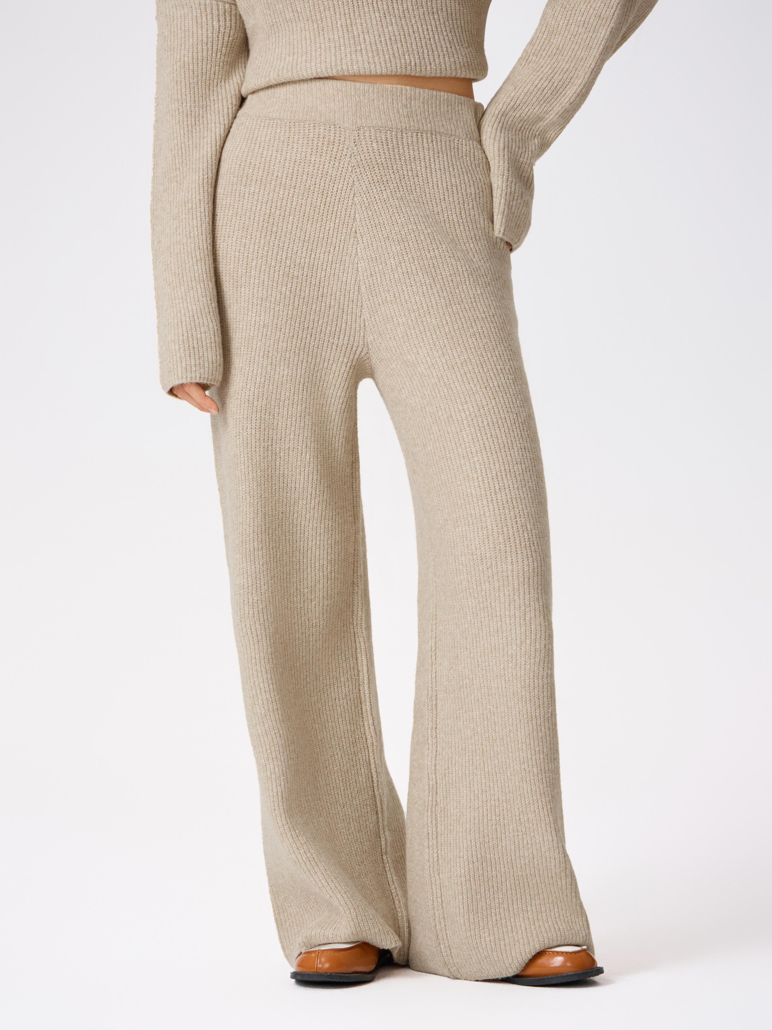 Wool-blend Knitted Mid Waist Wide Leg Trousers by CIDER