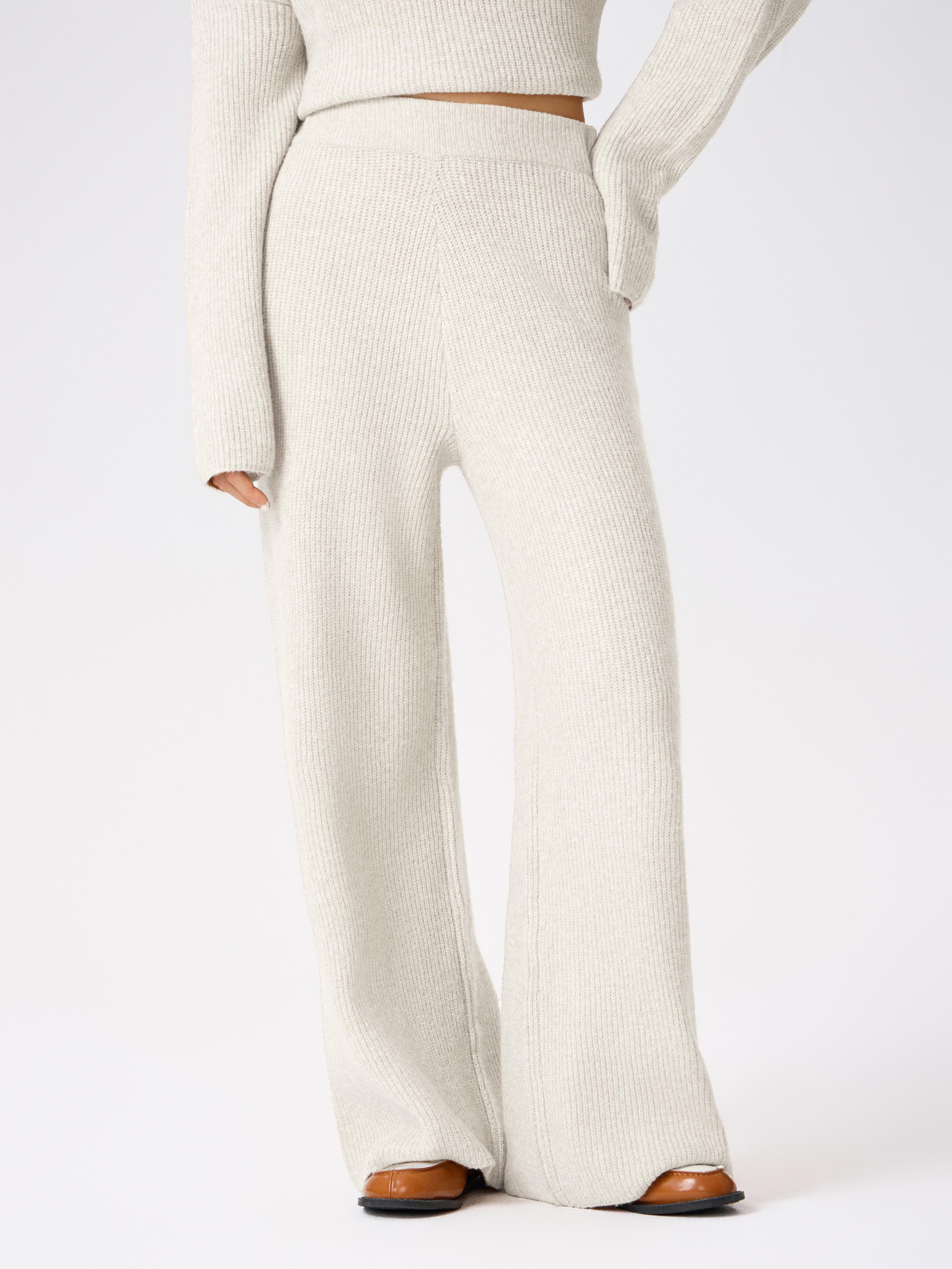 Wool-blend Knitted Mid Waist Wide Leg Trousers by CIDER