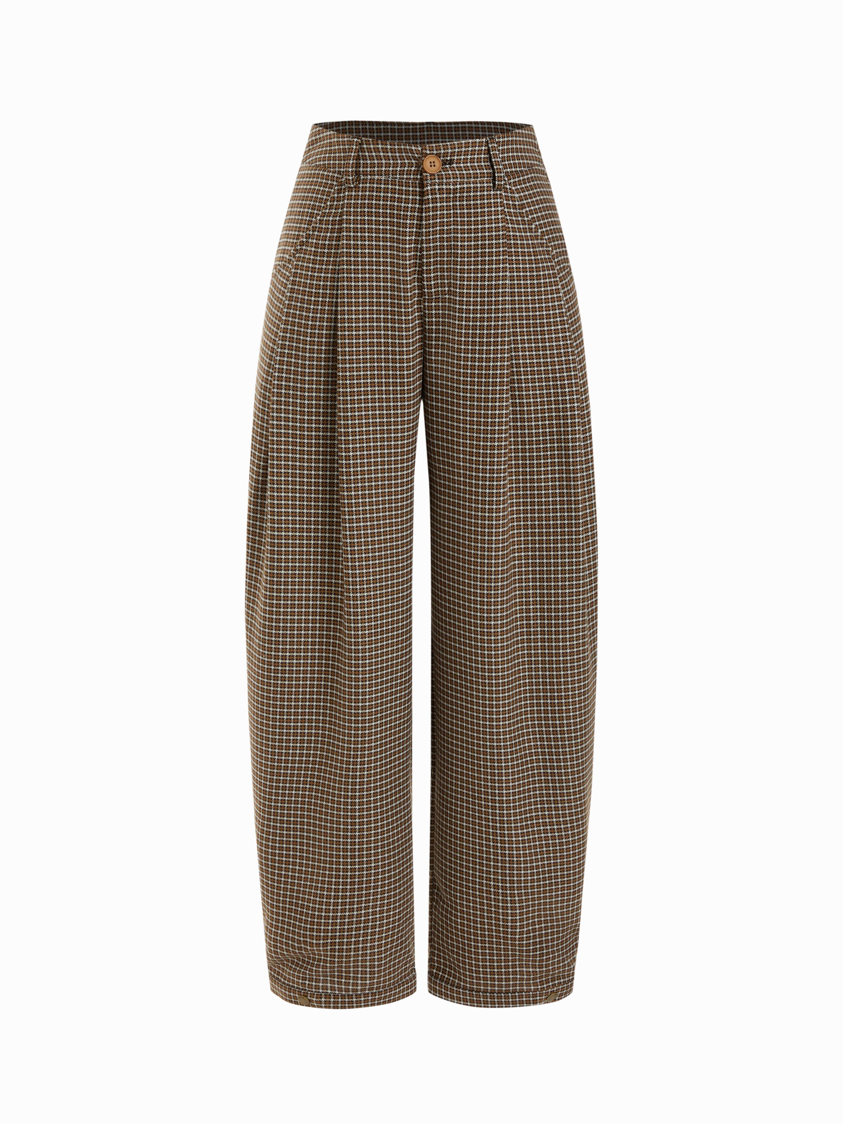 Wool-blend Mid Rise Houndstooth Barrel-leg Trousers by CIDER