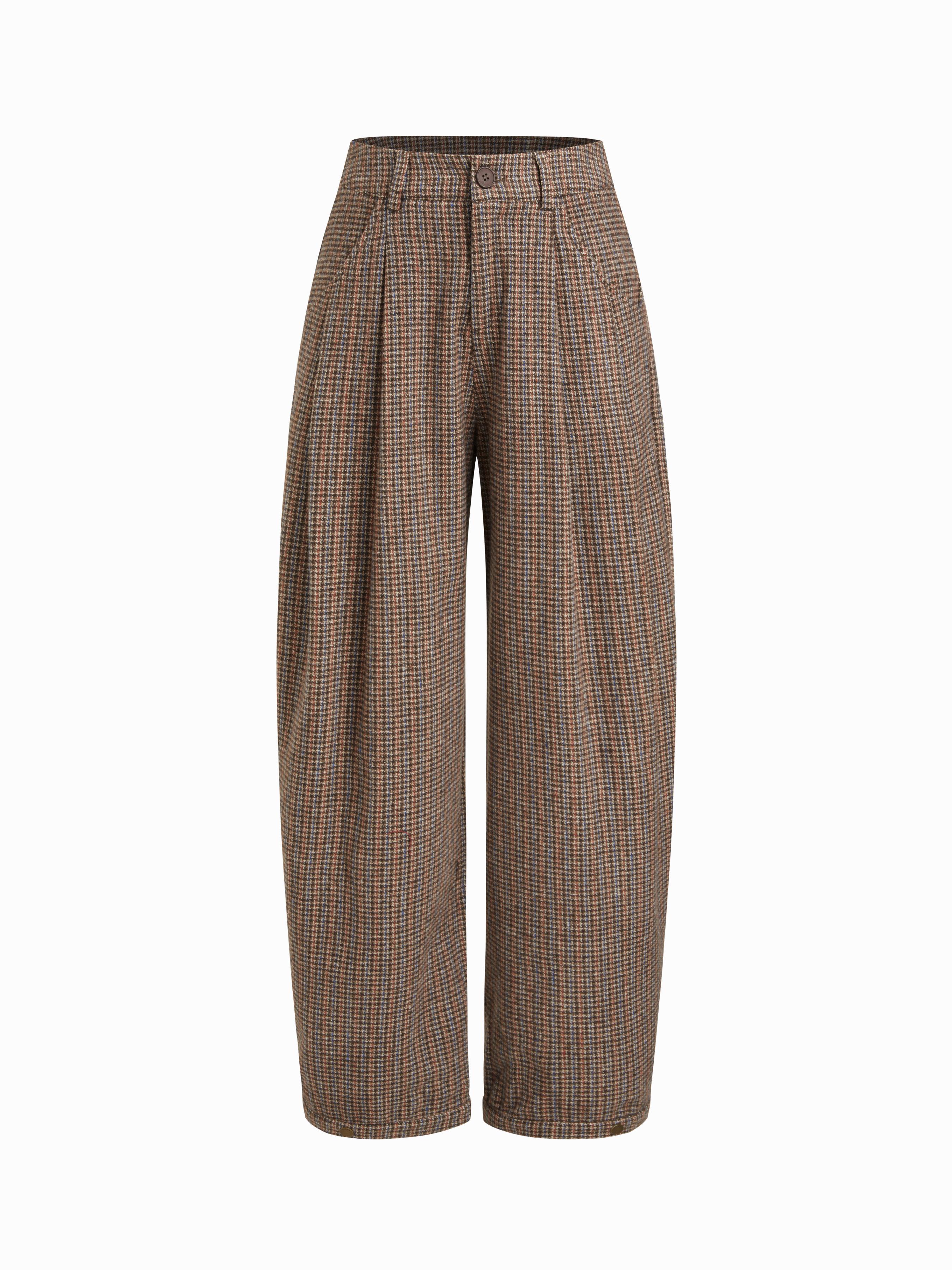 Wool-blend Mid Rise Houndstooth Barrel-leg Trousers by CIDER