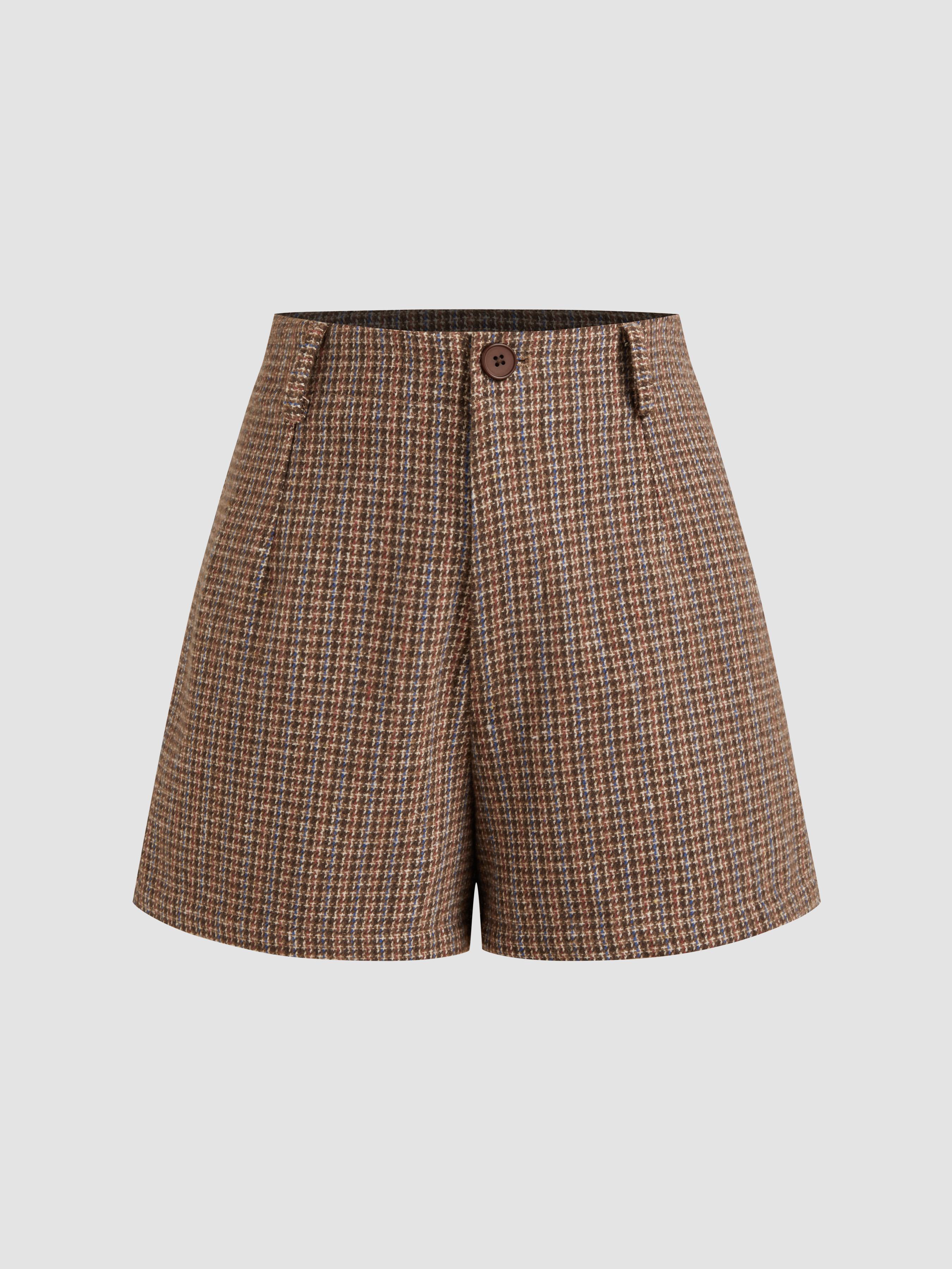 Wool-blend Mid Rise Houndstooth Shorts by CIDER