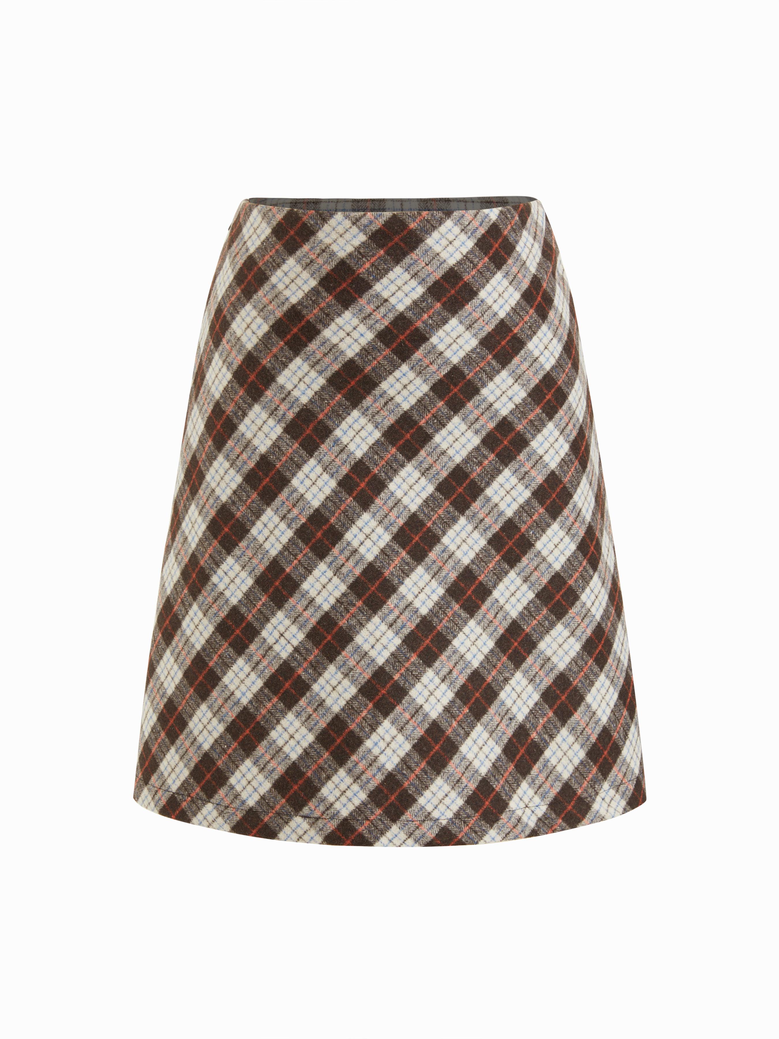 Wool-blend Mid Rise Plaid A-line Mini Skirt by CIDER