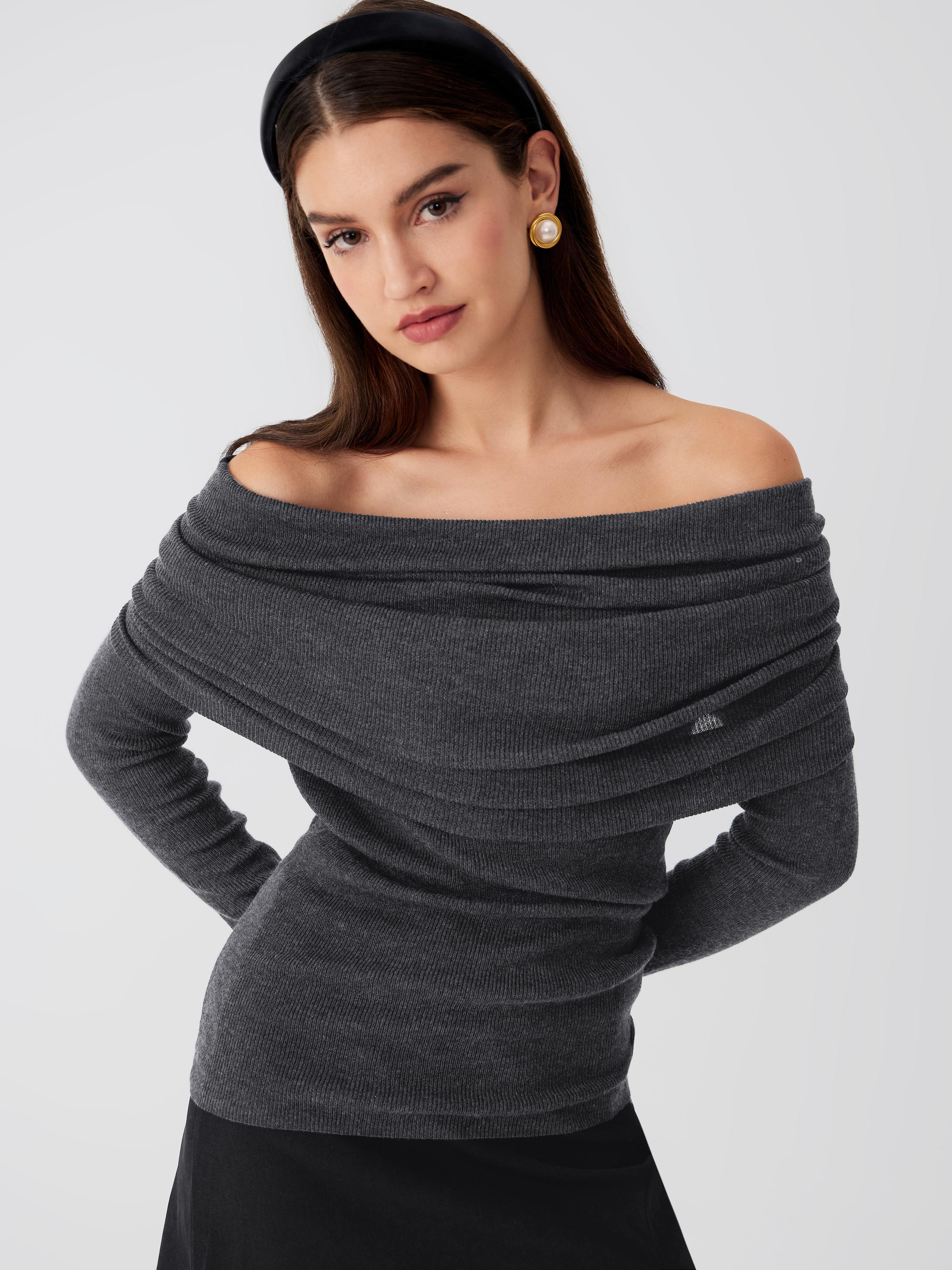 Wool-blend Off-shoulder Ruched Knit Long Sleeve Top by CIDER