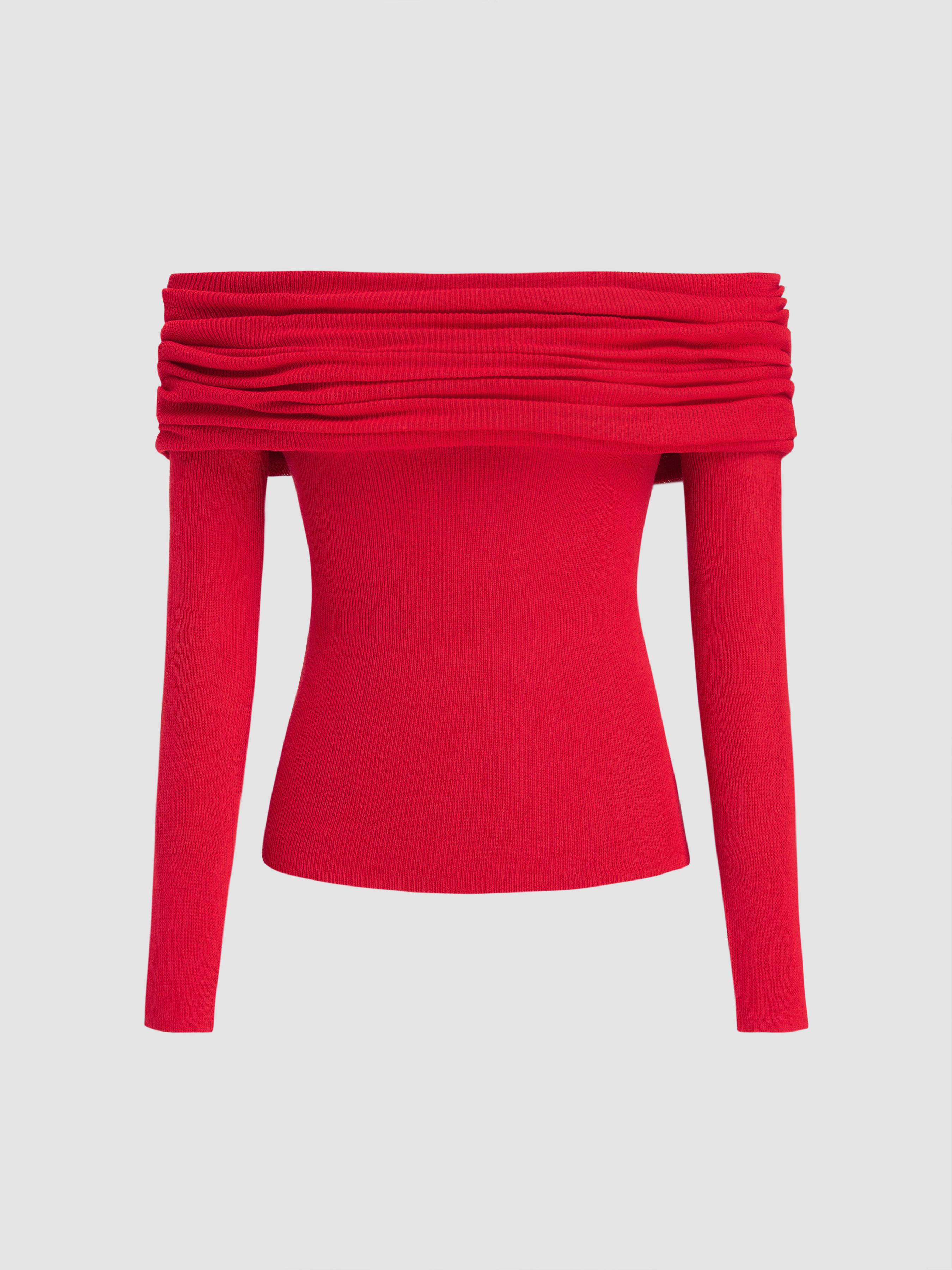Wool-blend Off-shoulder Ruched Knit Long Sleeve Top by CIDER