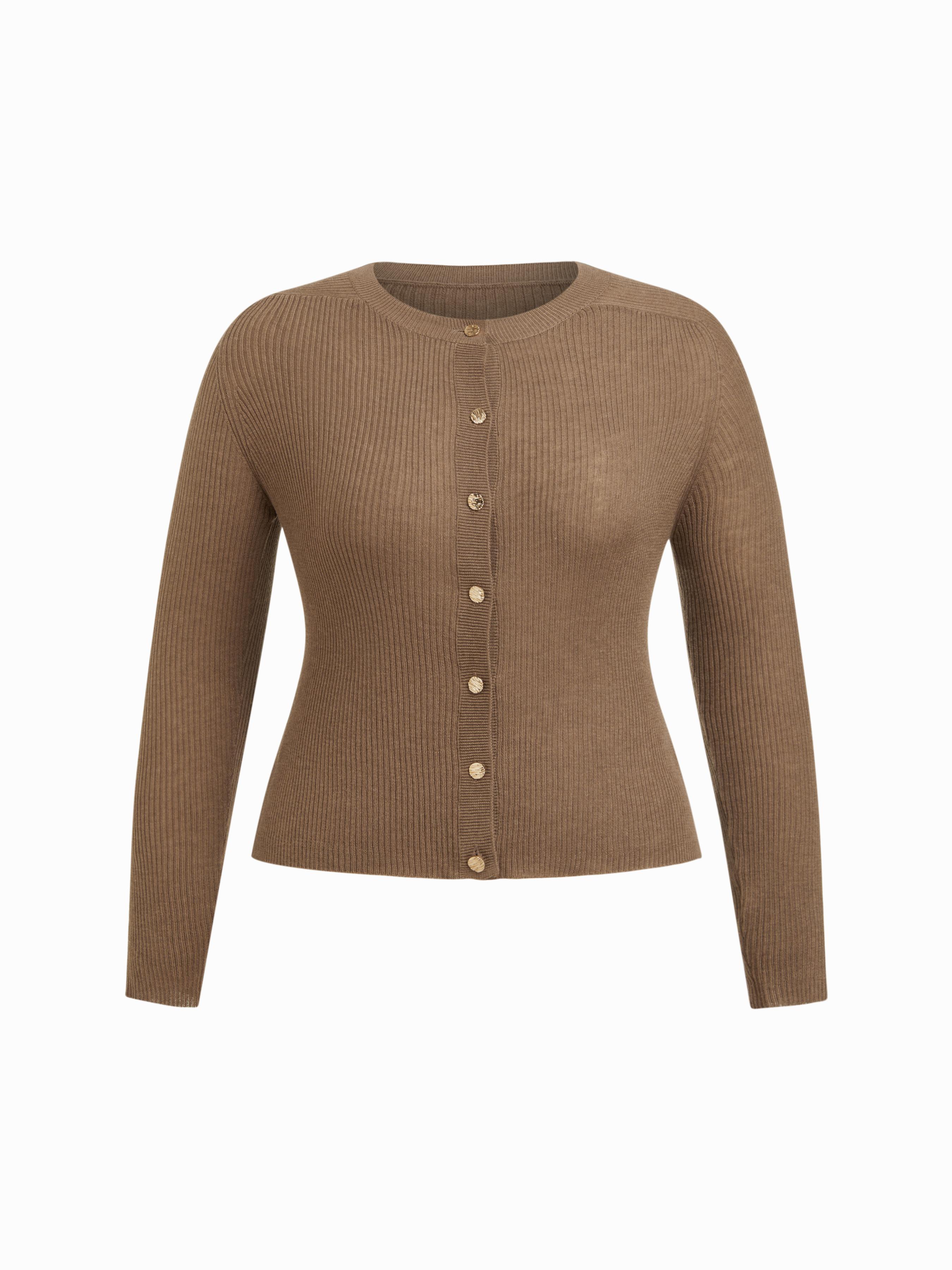 Wool-blend Round Neckline Metal Button Cardigan Curve & Plus by CIDER