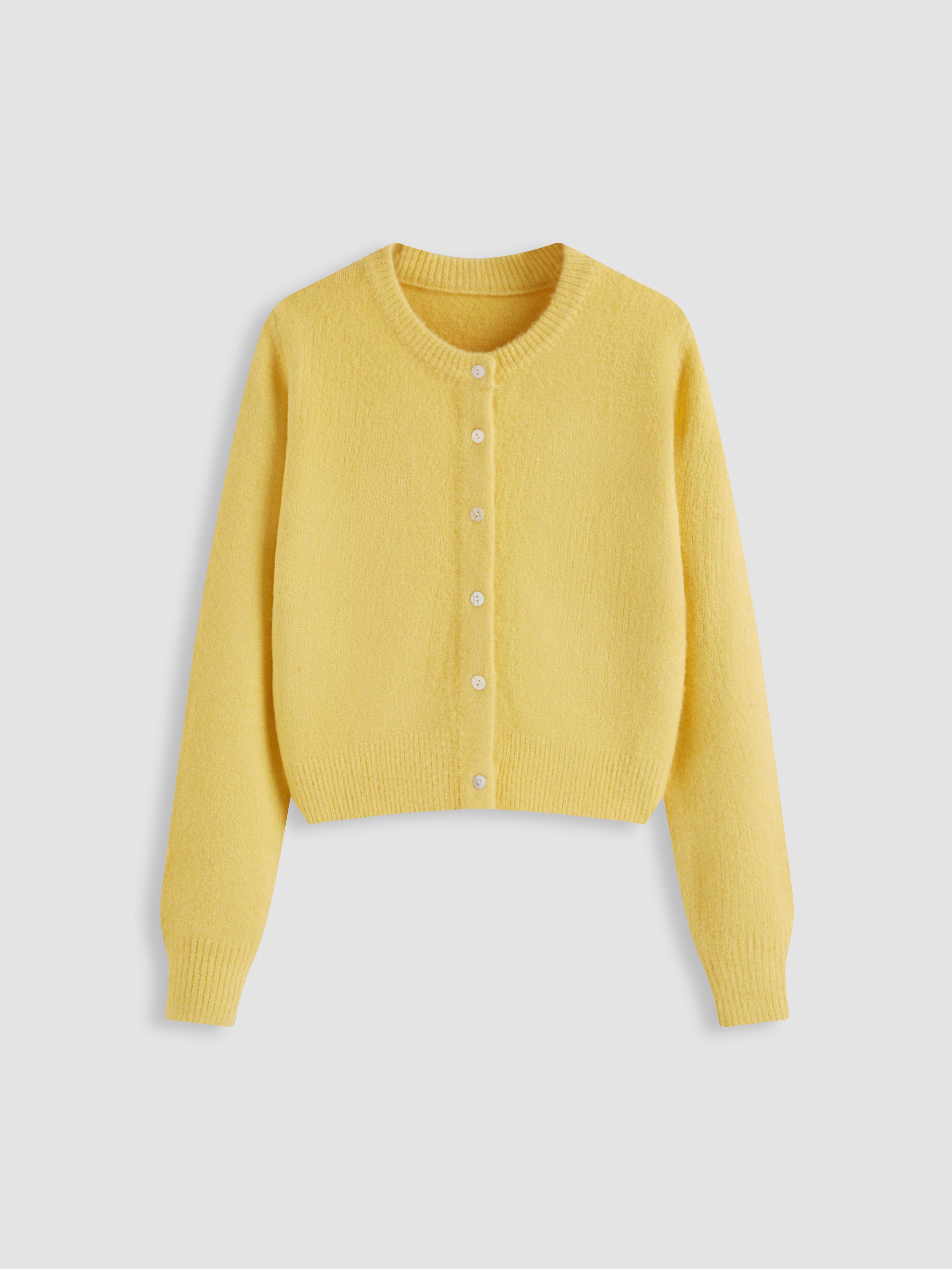 Wool-blend Round Neckline Solid Button Knitted Cardigan by CIDER