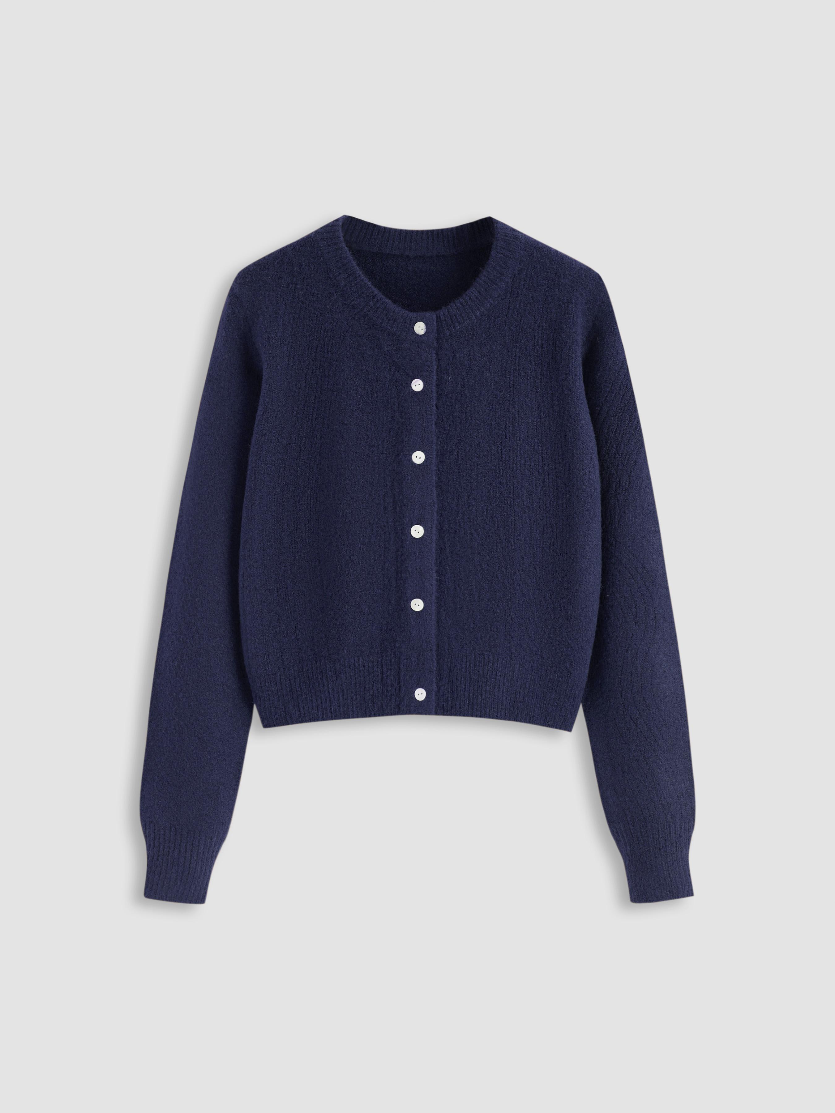 Wool-blend Round Neckline Solid Button Knitted Cardigan by CIDER Wool-blend Round Neckline Solid Button Knitted Cardigan by CIDER