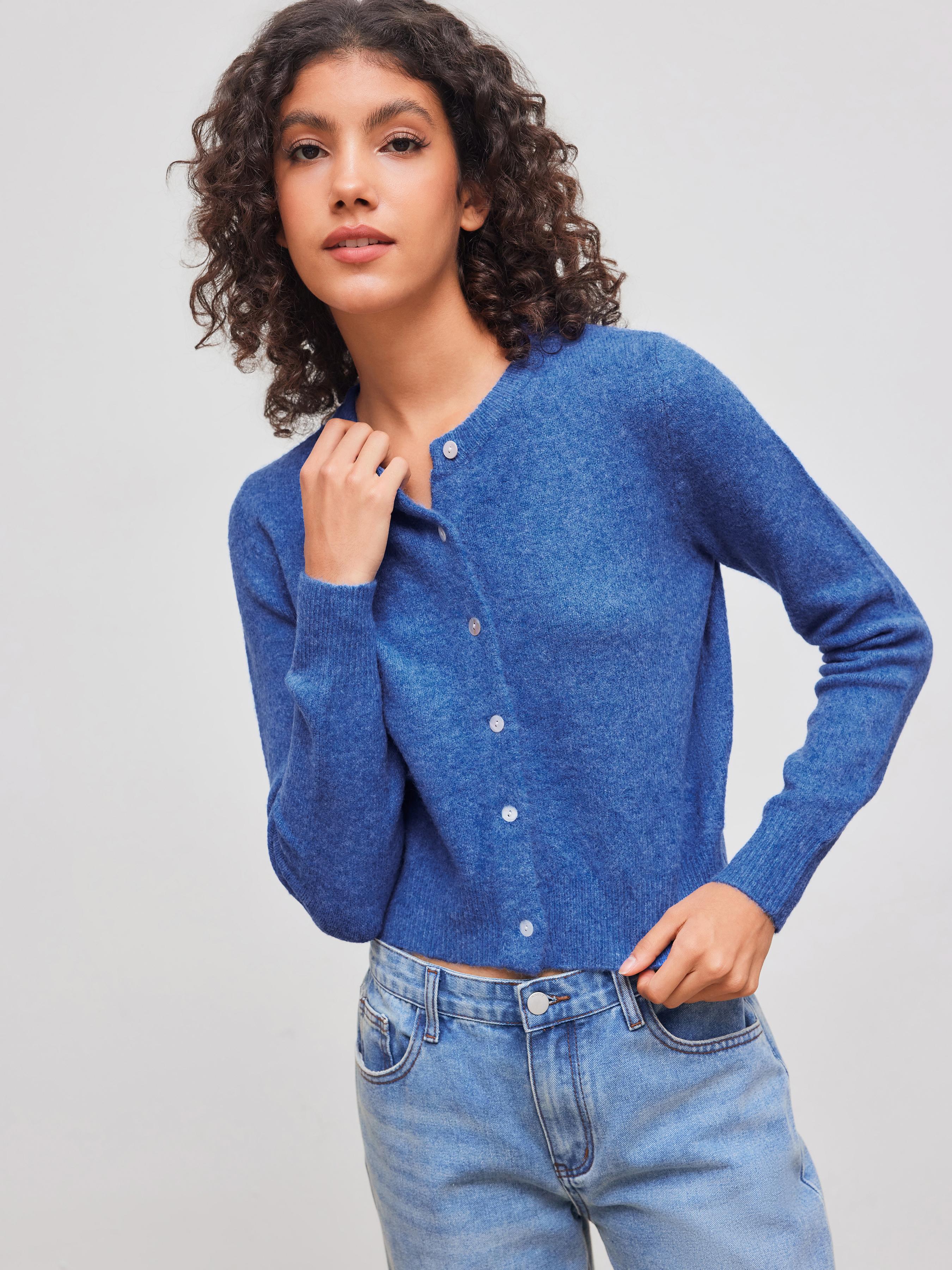 Wool-blend Round Neckline Solid Button Knitted Cardigan by CIDER