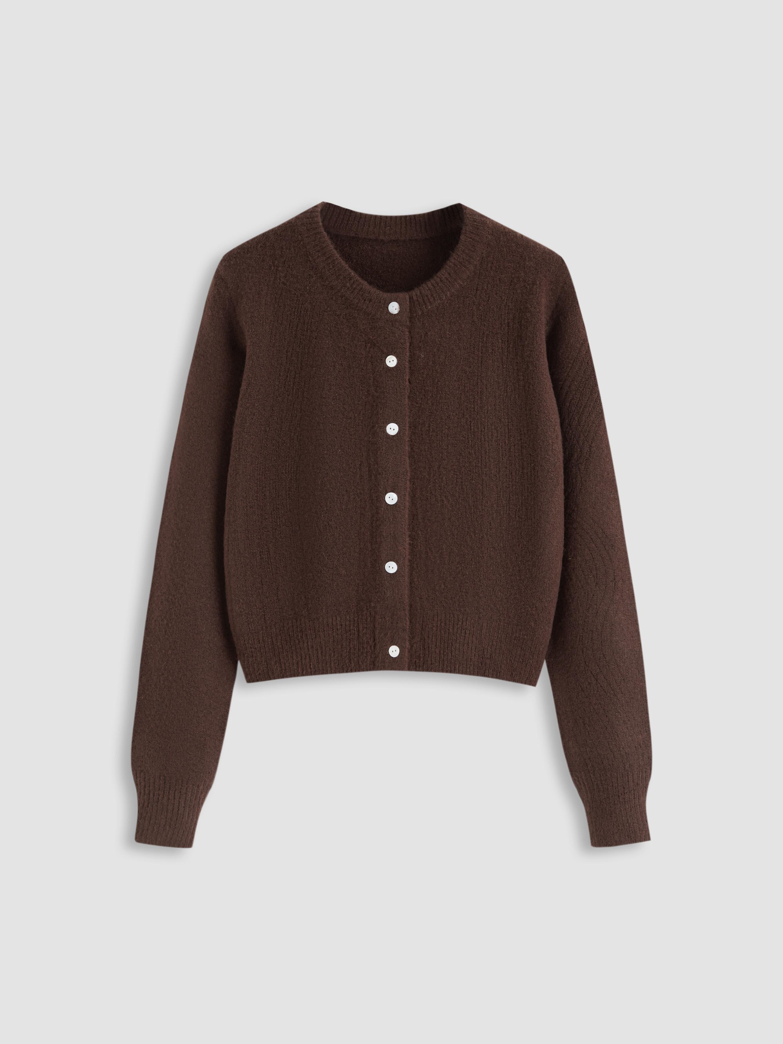 Wool-blend Round Neckline Solid Button Knitted Cardigan by CIDER