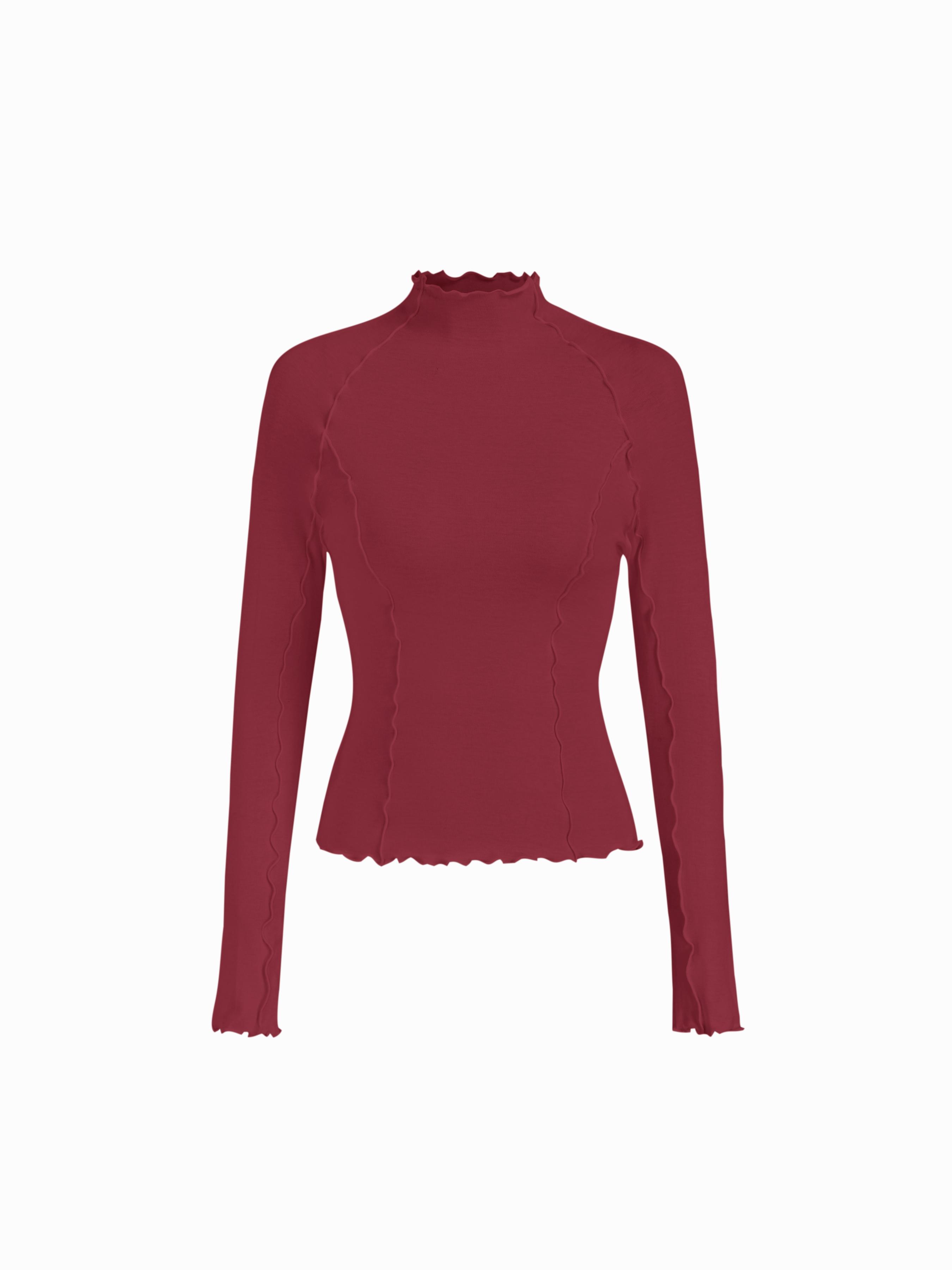 Wool-blend Stand Collar Lettuce Trim Long Sleeve Tee by CIDER
