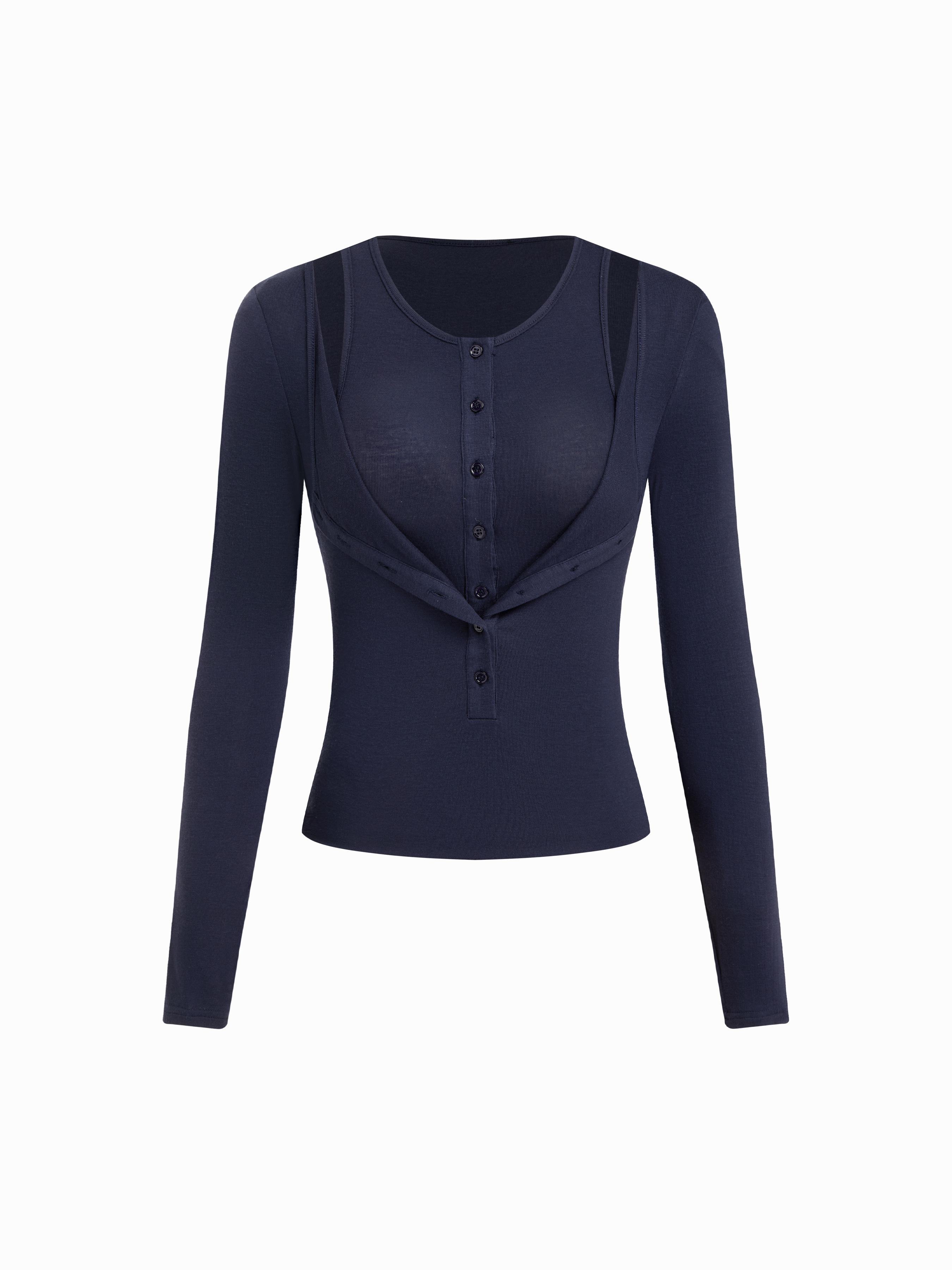 Wool-blend V-neck Long Sleeve Top by CIDER